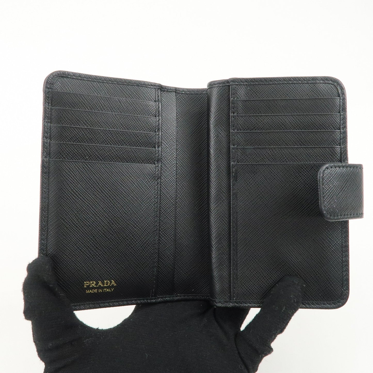PRADA Saffiano Leather Bi-Fold Wallet Purse Black 1ML225  d