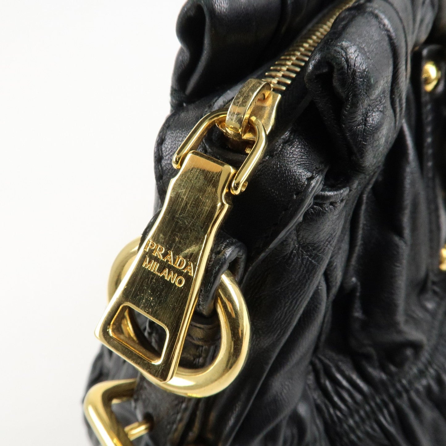 PRADA Leather 2way Bag Hand bag Black Gold Hardware  d