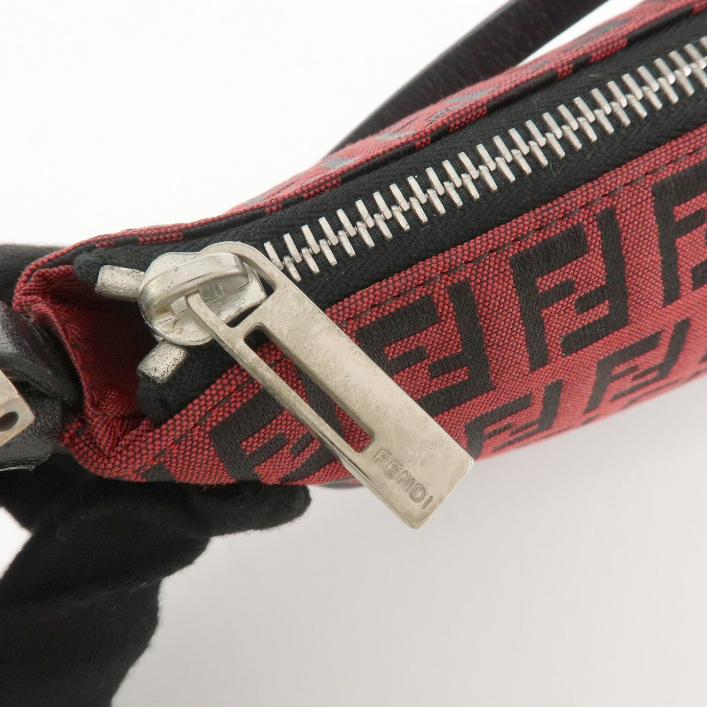 FENDI Zucchino Canvas Leather Accessory Pouch Hand Bag Black Red  d