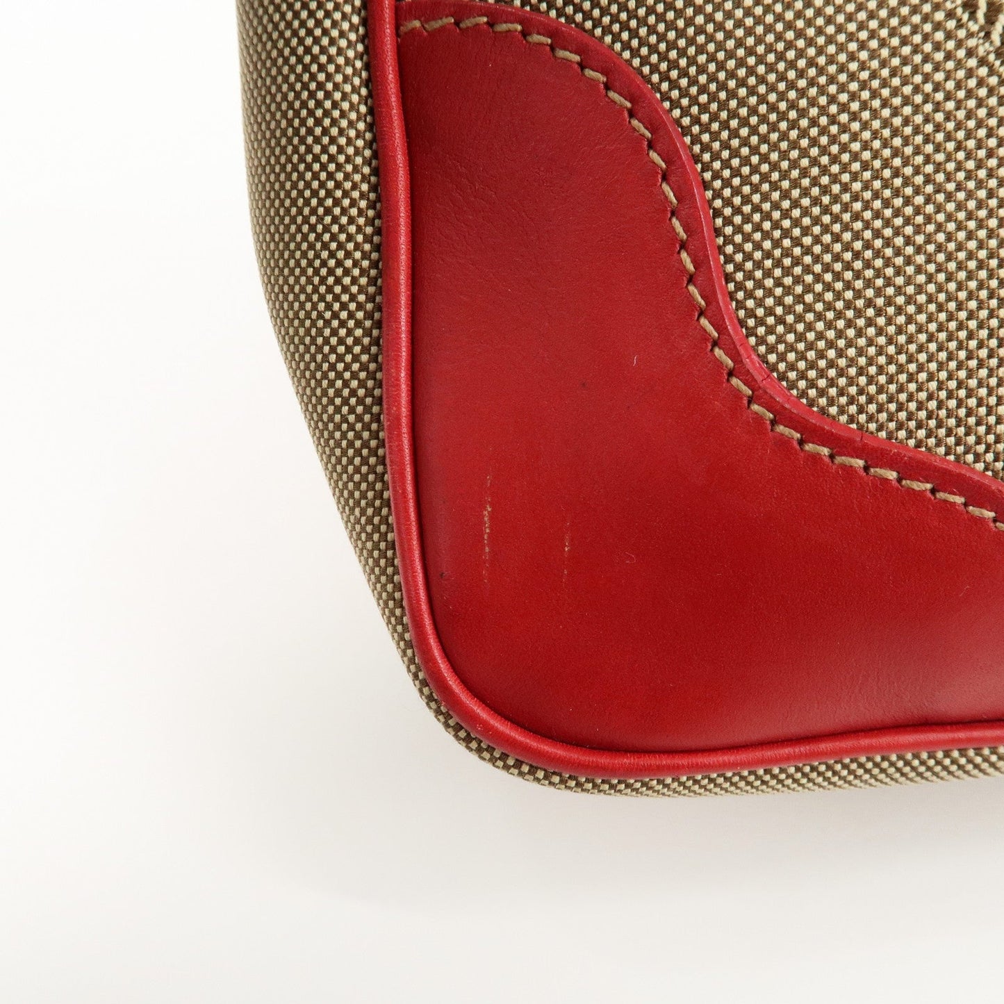 PRADA Logo Jacquard Leather Shoulder Bag Beige Red  d