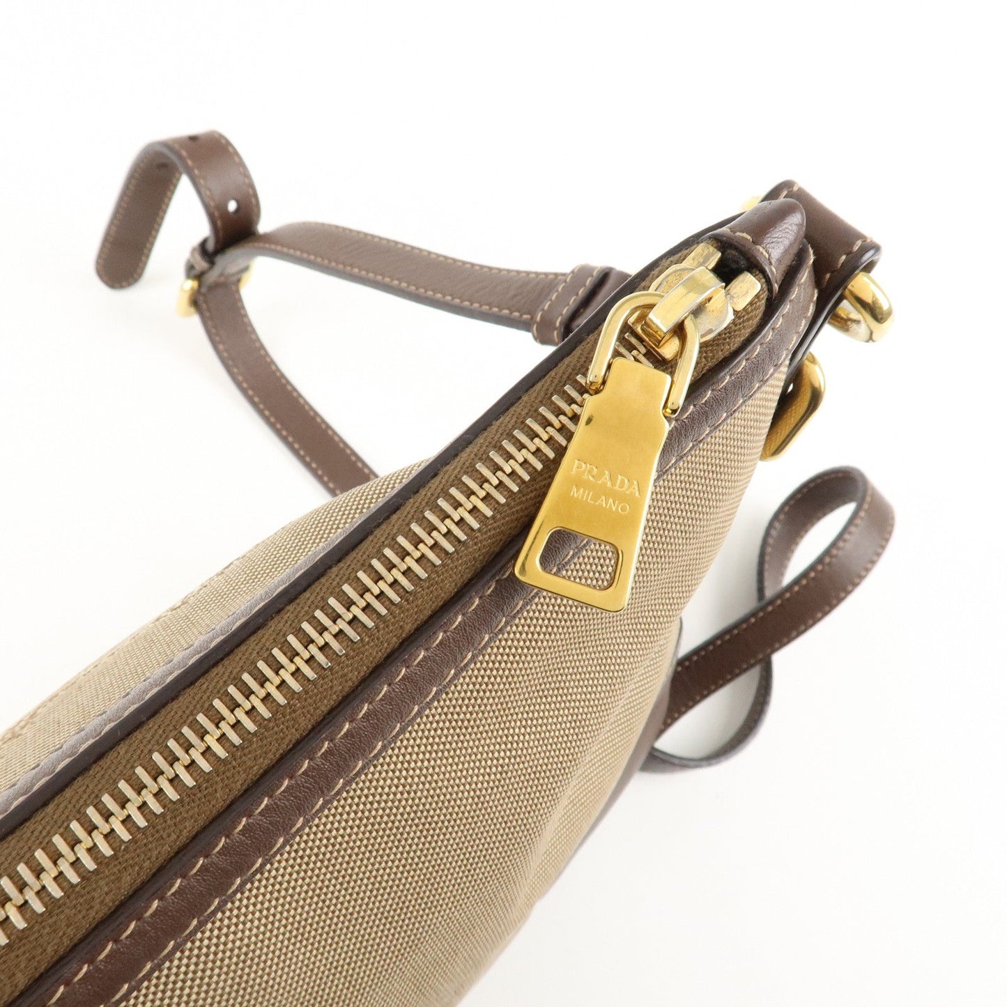 PRADA Jacquard Leather Shoulder Crossbody Bag Beige Brown BT867A  d