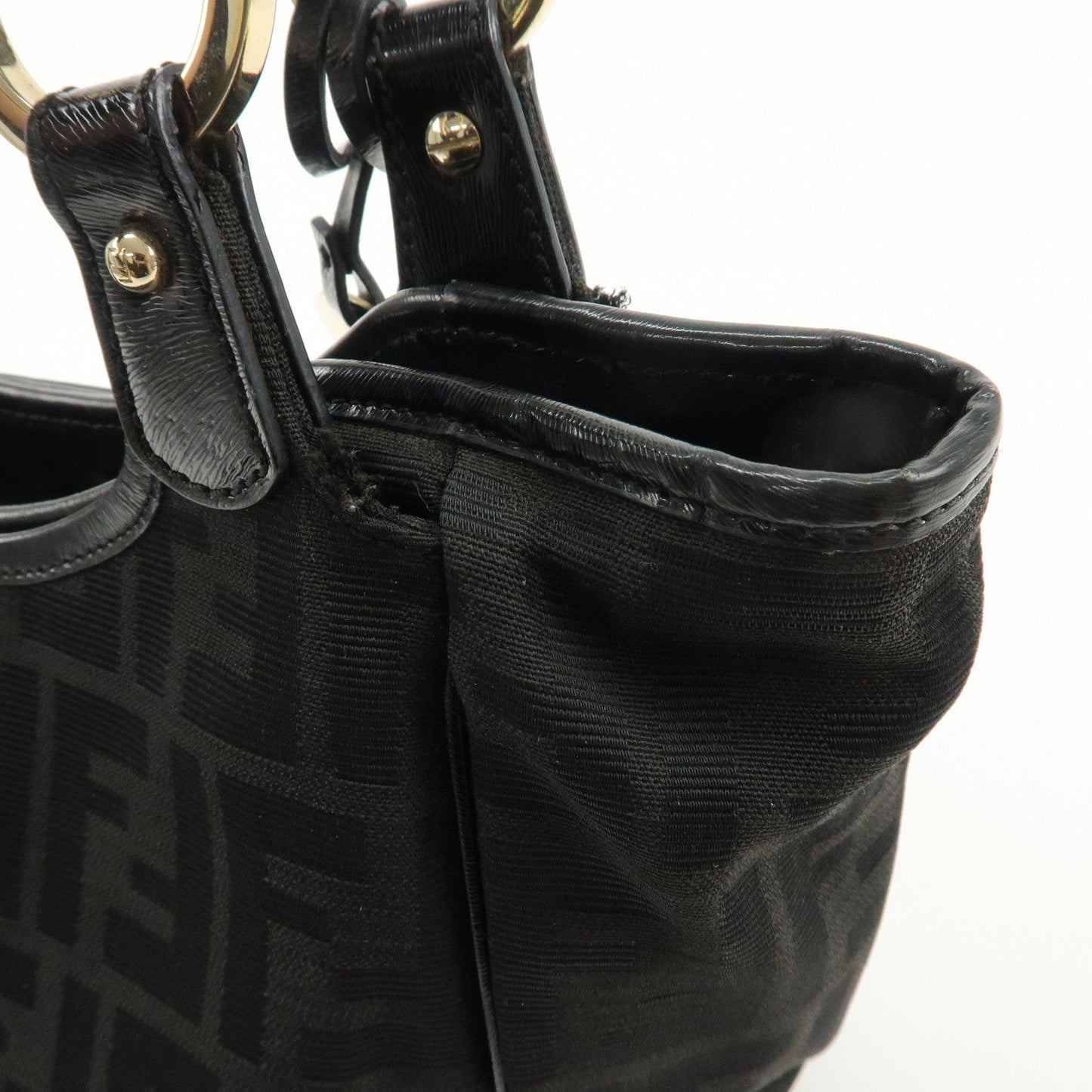 FENDI Zucca Canvas Leather Tote Bag Hand Bag Black 8BH156  d