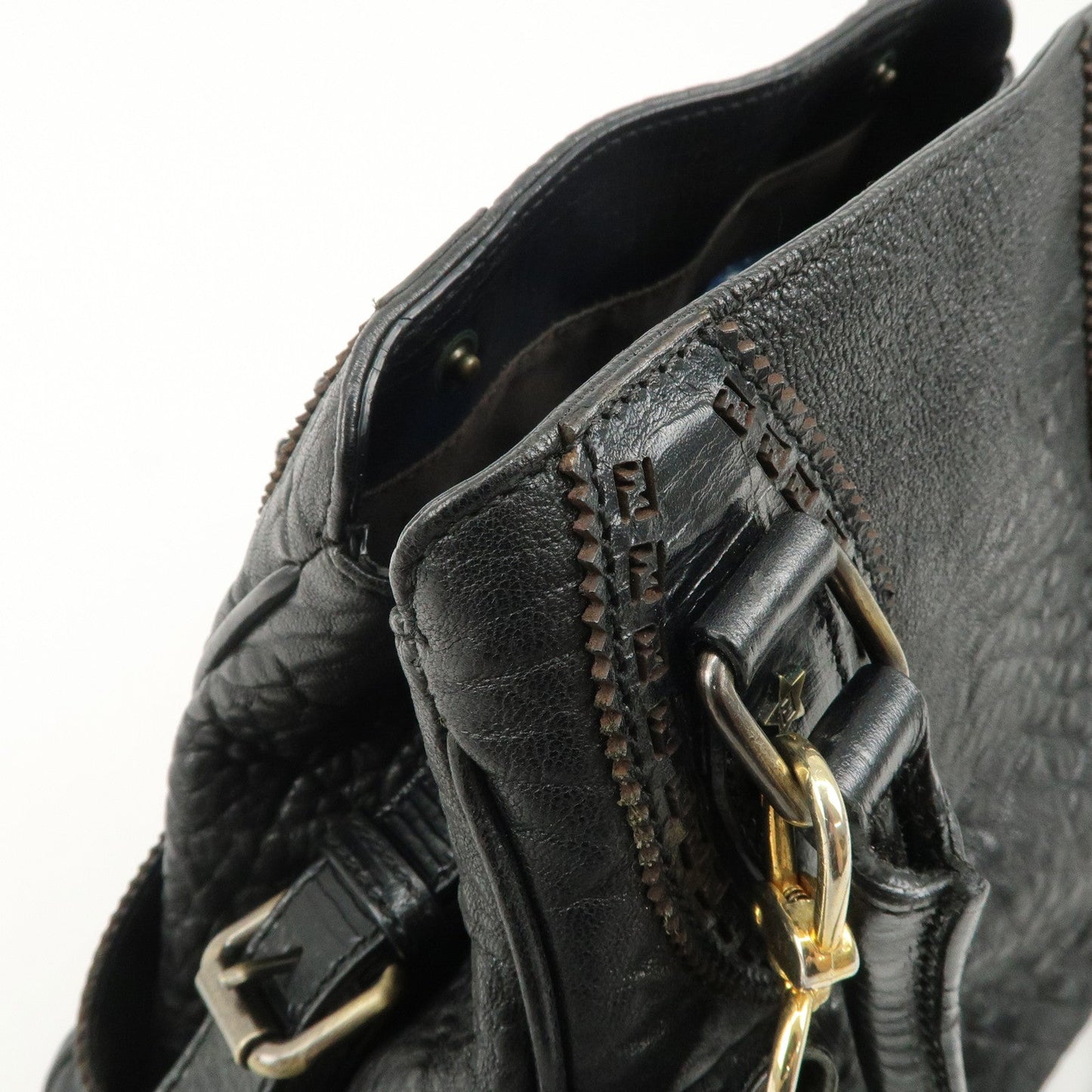 FENDI Ethnico Zucca Canvas Leather Shoulder Bag Black 8BN157  d