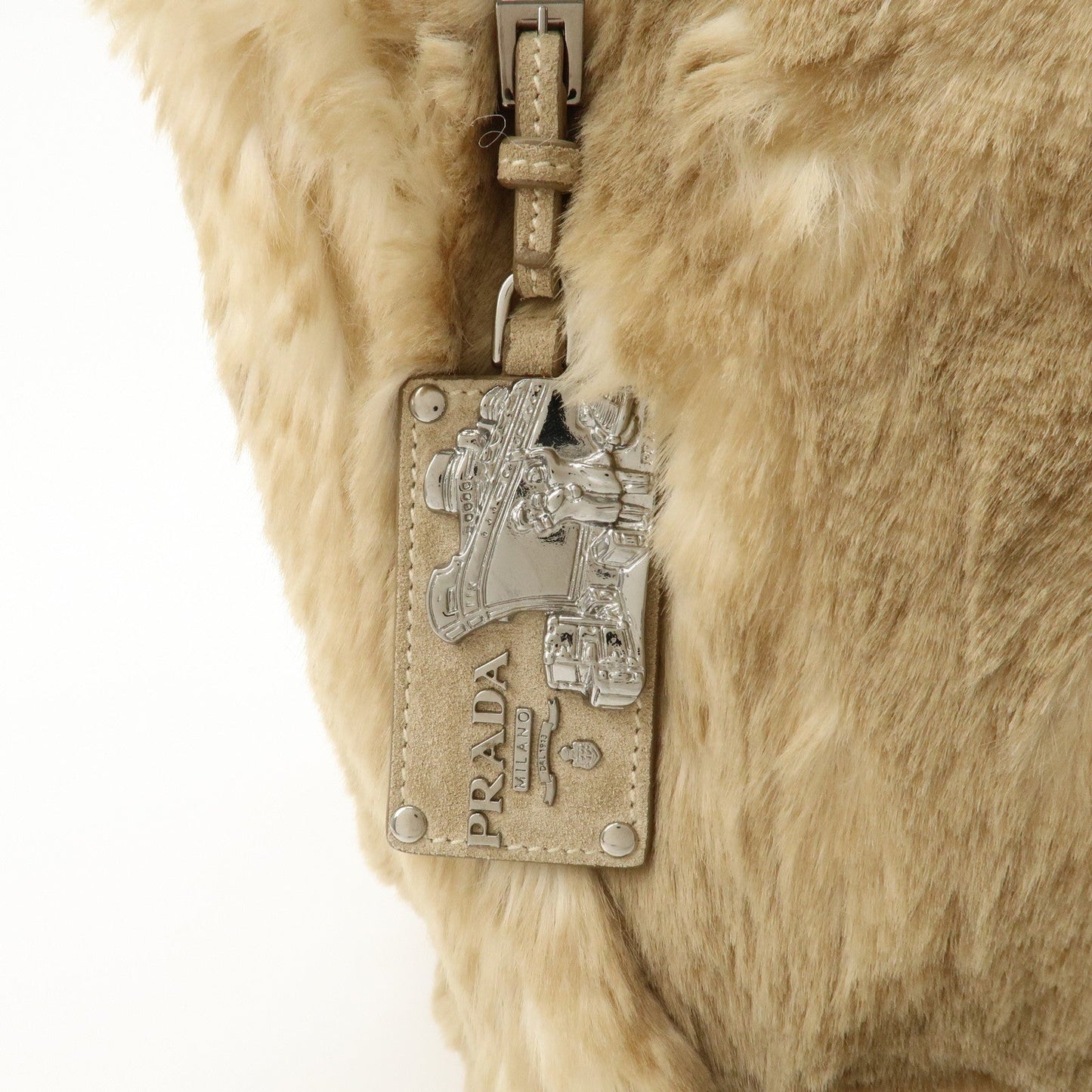 PRADA Eco Lapin Fur Suede Canapa Large Tote Bag Beige BN1918  d