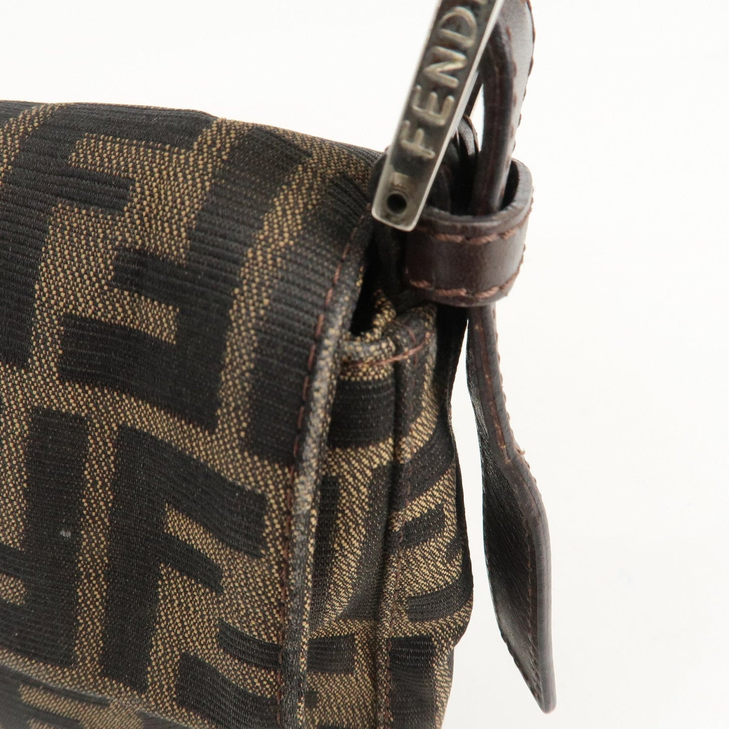 FENDI Mamma Baguette Zucca Canvas Leather Shoulder Bag Brown  d