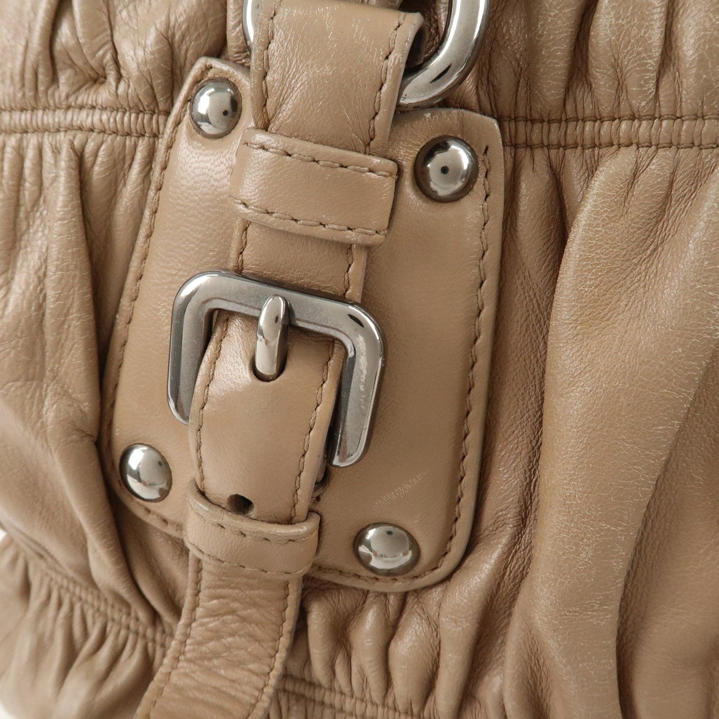 PRADA Leather 2Way Hand Bag Shoulder Bag Beige N1788  d