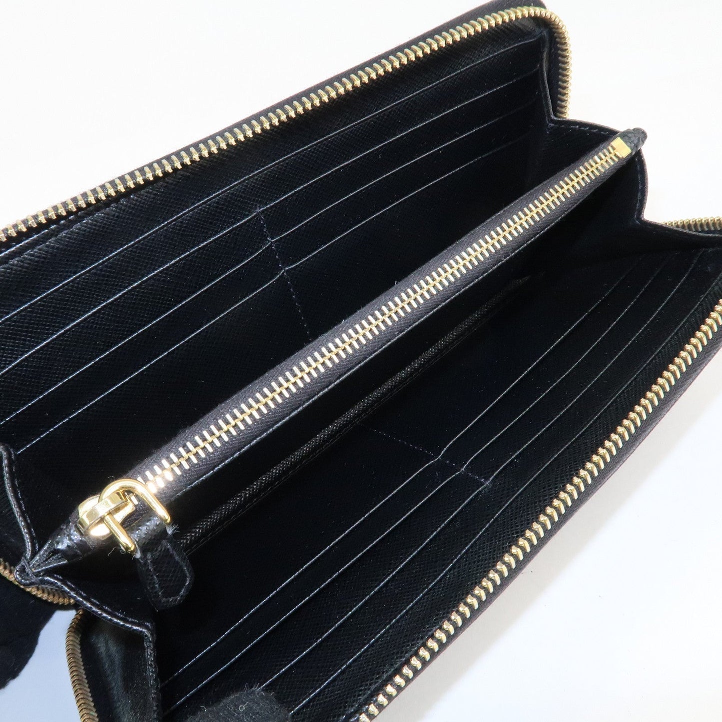 PRADA Saffiano Leather Round Zipper Long Wallet Black 1M0506  d