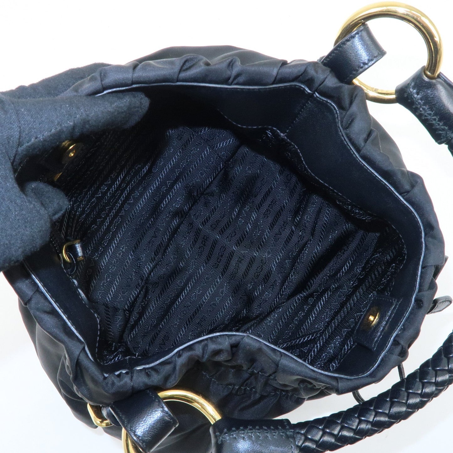 PRADA Nylon Leather Shoulder Bag Black  d