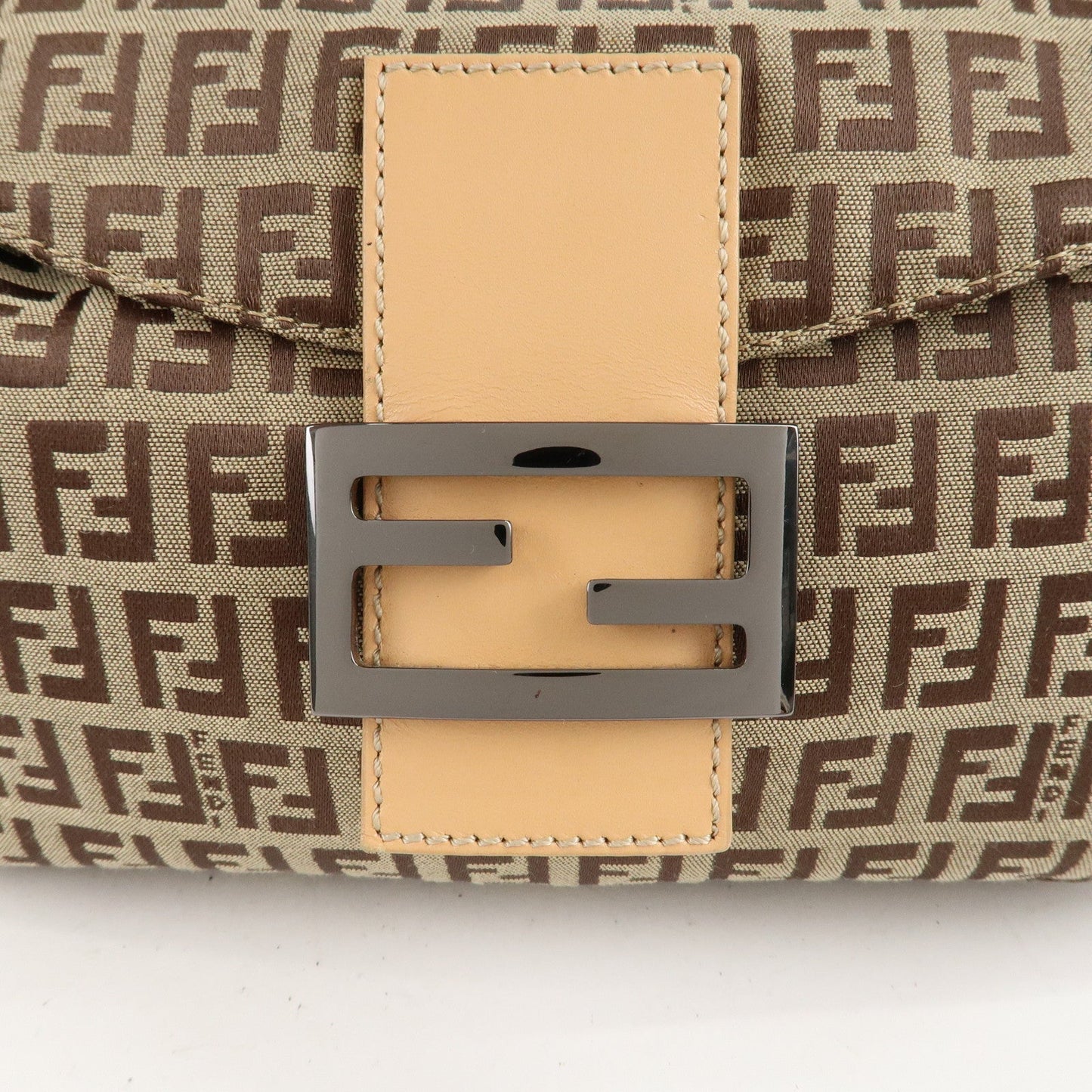 FENDI Zucchino Canvas Leather Shoulder Bag Beige 8BR003  d