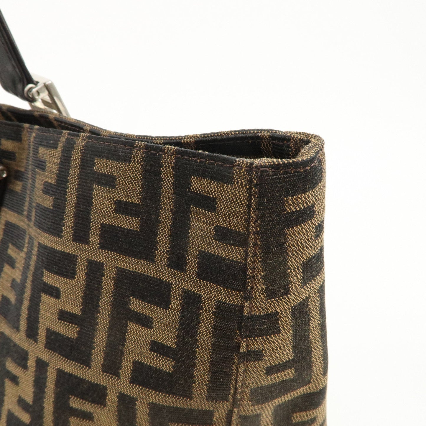 FENDI Zucca Canvas Leather Tote Bag Brown Black 26329  d