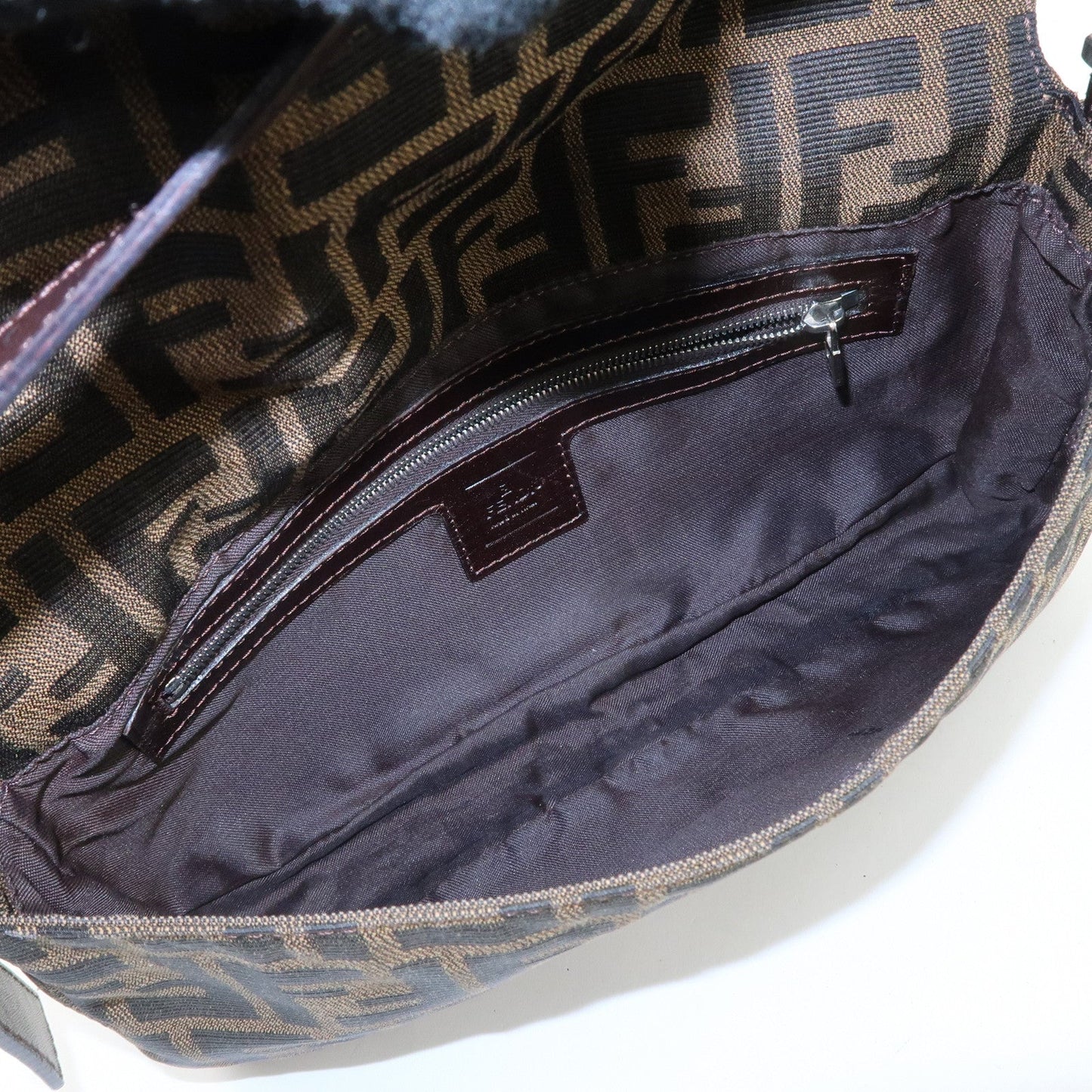 FENDI Mamma Baguette Zucca Canvas Leather Shoulder Bag 26424  d