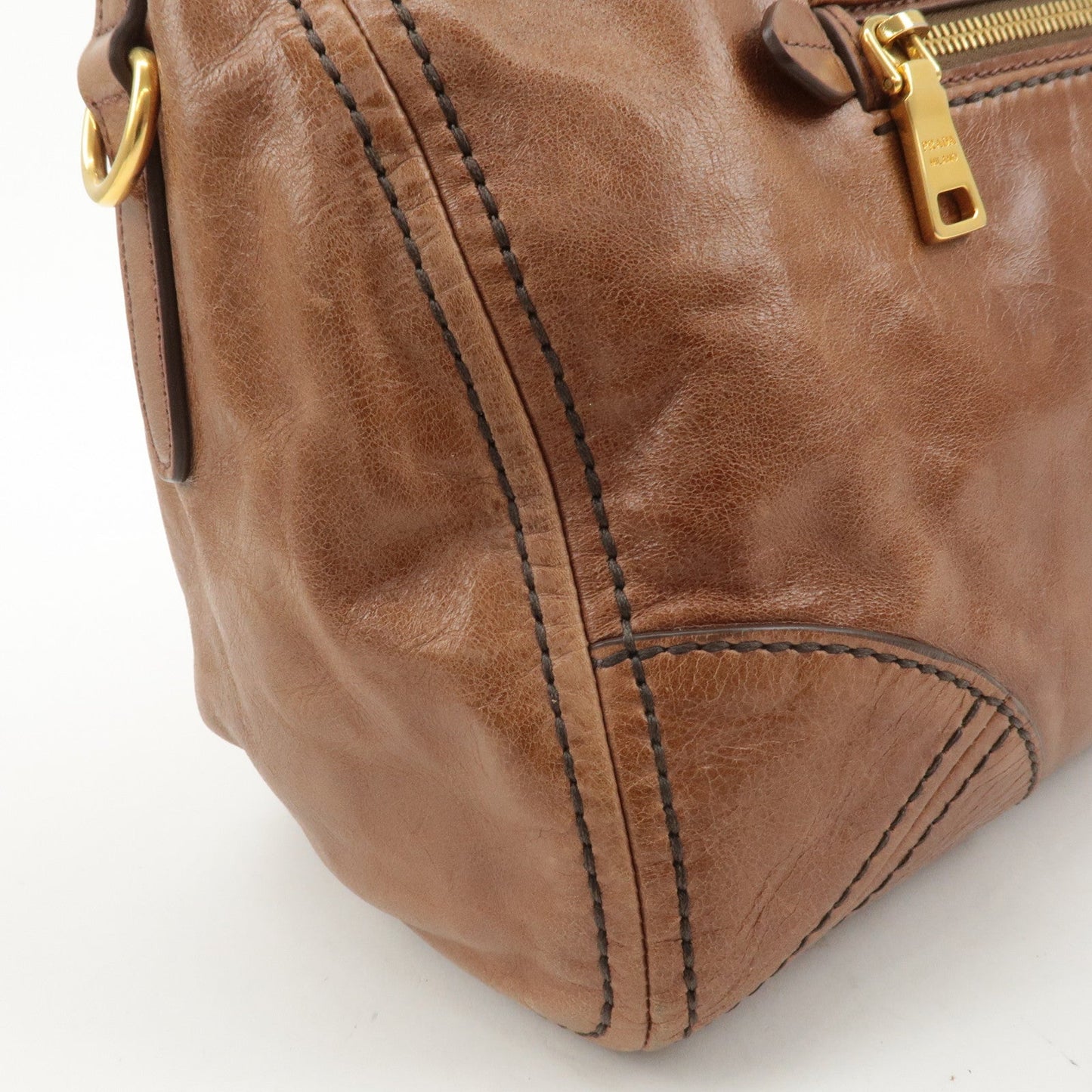 PRADA Logo Leather 2way Hand Bag Shoulder Bag Brown BL0727  d