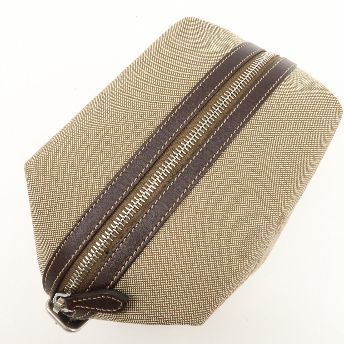 PRADA Logo Jacquard Leather Pouch Beige Brown 1N1298  d