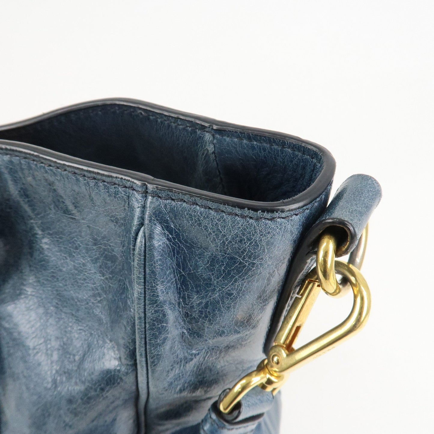 PRADA Leather 2Way Bag Hand Bag Shoulder Bag Blue BN2325  d