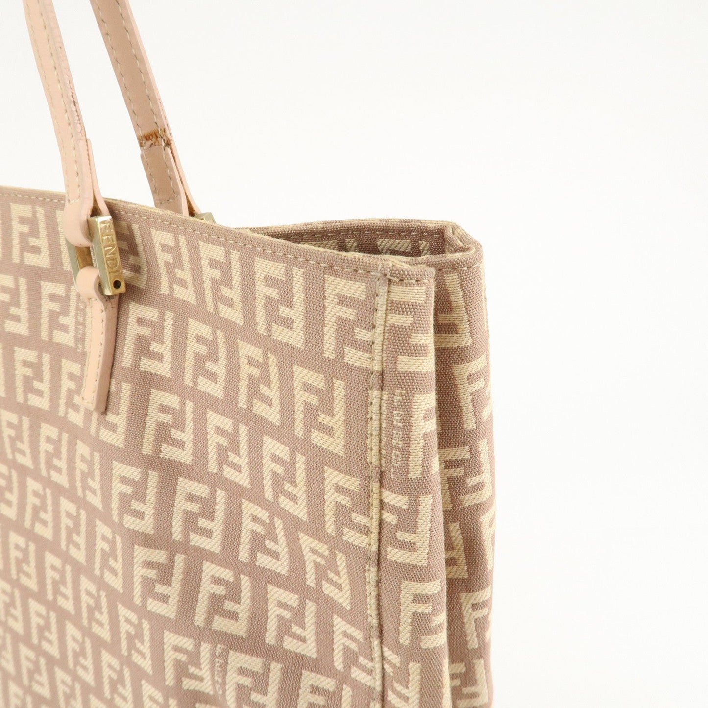 FENDI Zucchino Canvas Leather Tote Bag Pink Beige 8BH133  d