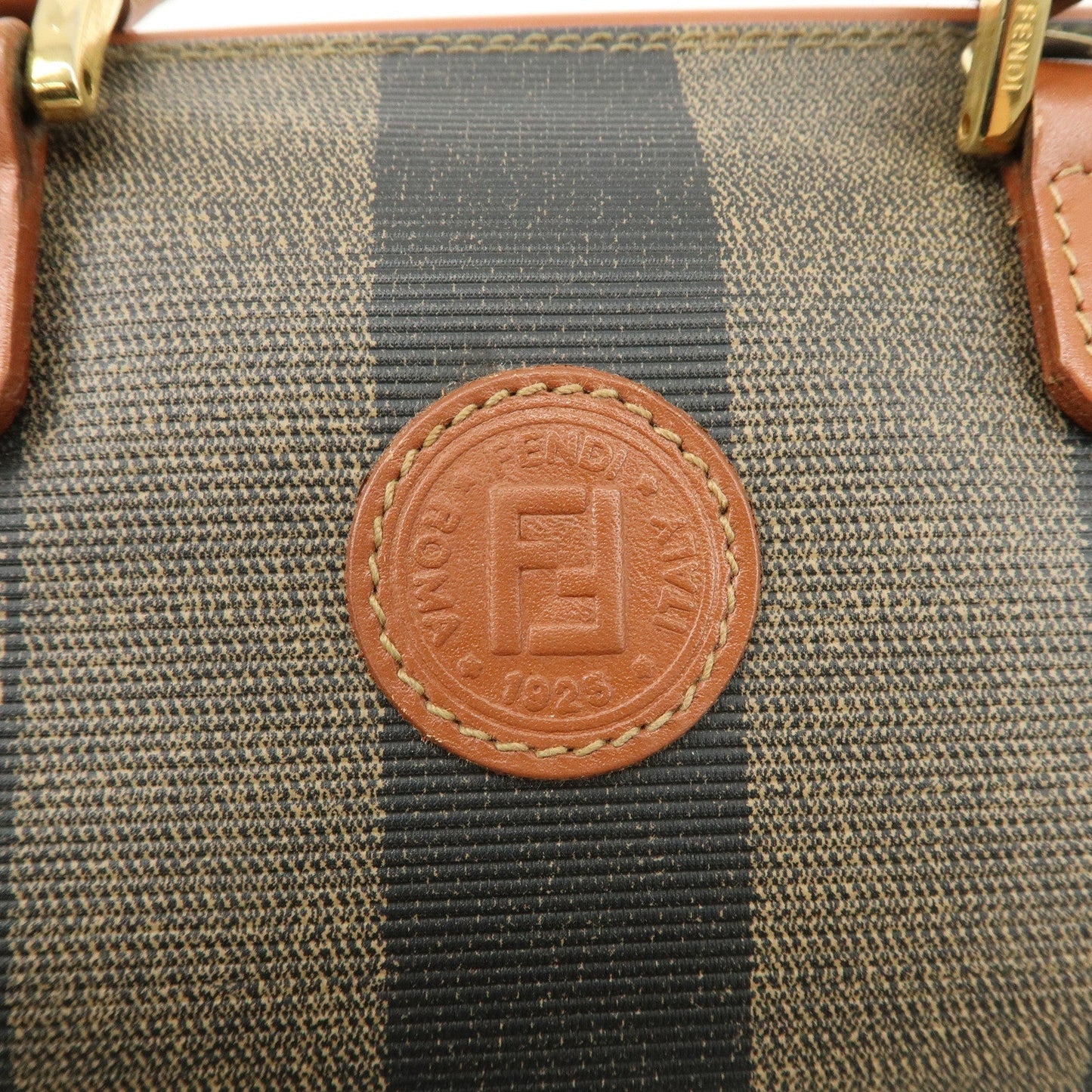FENDI Pequin PVC Leather 2Way Mini Boston Bag Brown Black  d