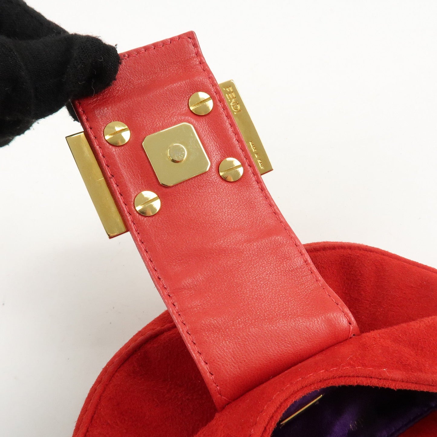 FENDI Suede Leather Mini Croissant Hand Bag Red 26673  d