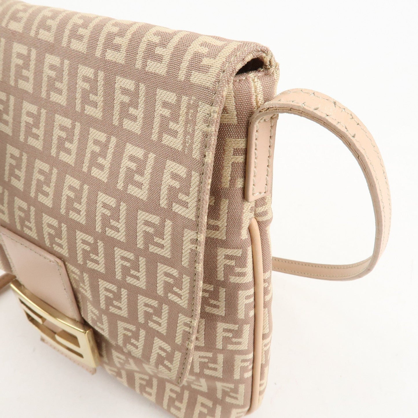 FENDI Zucchino Canvas Leather Shoulder Bag Pink Beige 8BT075  d