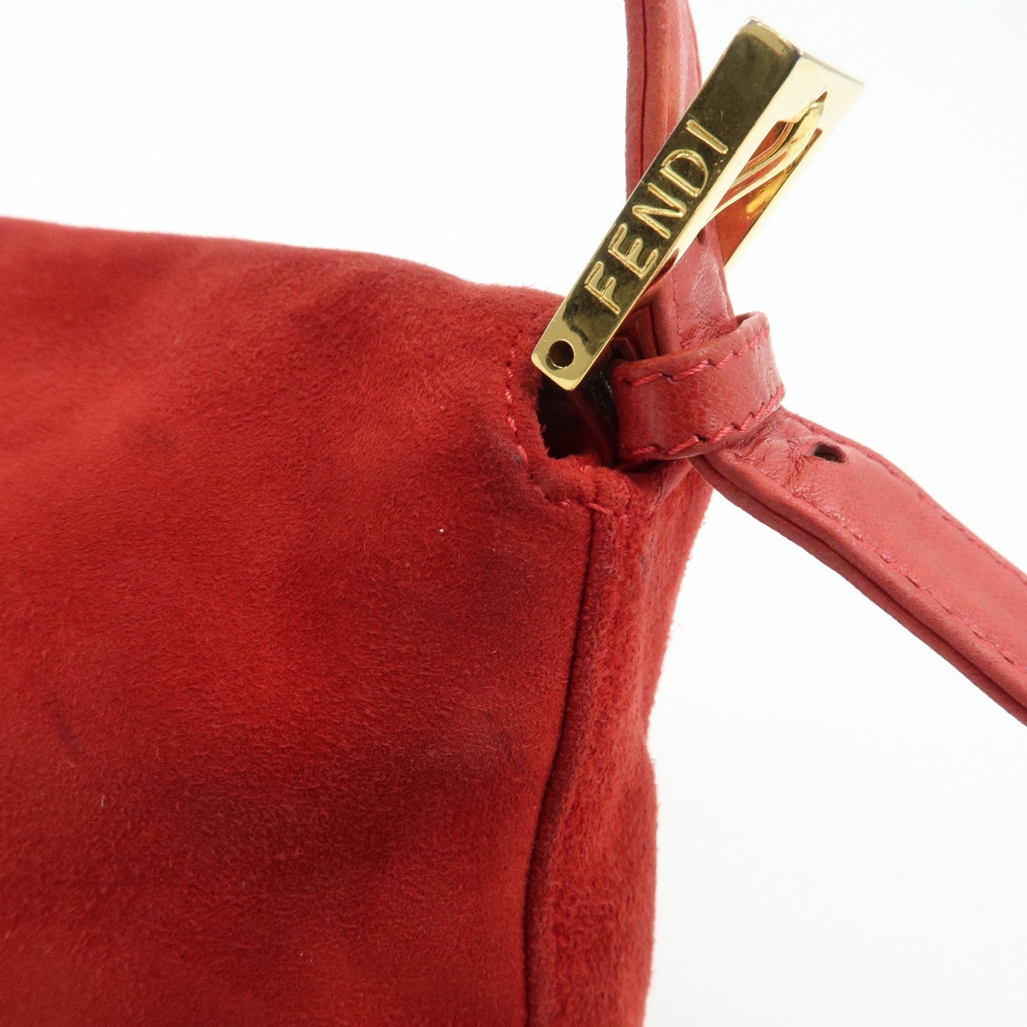 FENDI Mamma Baguette Suede Leather Shoulder Bag Red 26424  d