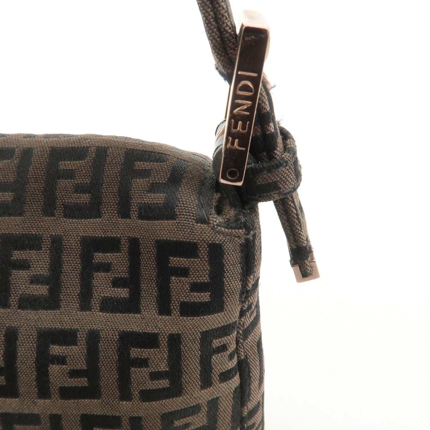 FENDI Mamma Baguette Canvas Shoulder Bag Brown Black 26424  d