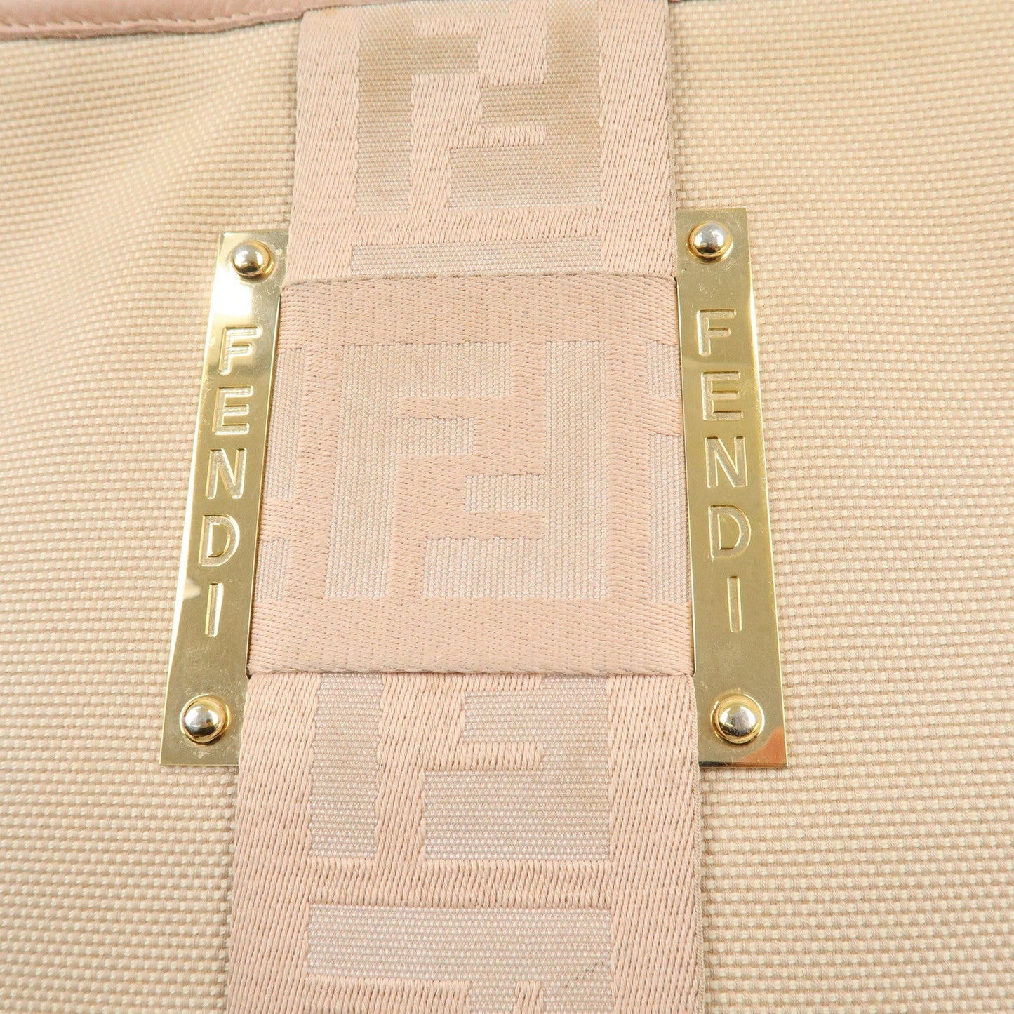 FENDI Logo Canvas Leather Shoulder Bag Beige Pink 8BT084  d