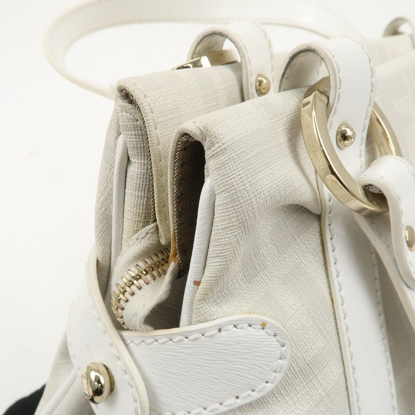 FENDI Zucca PVC Leather Shoulder Bag White Gold Hardware 8BR628  d