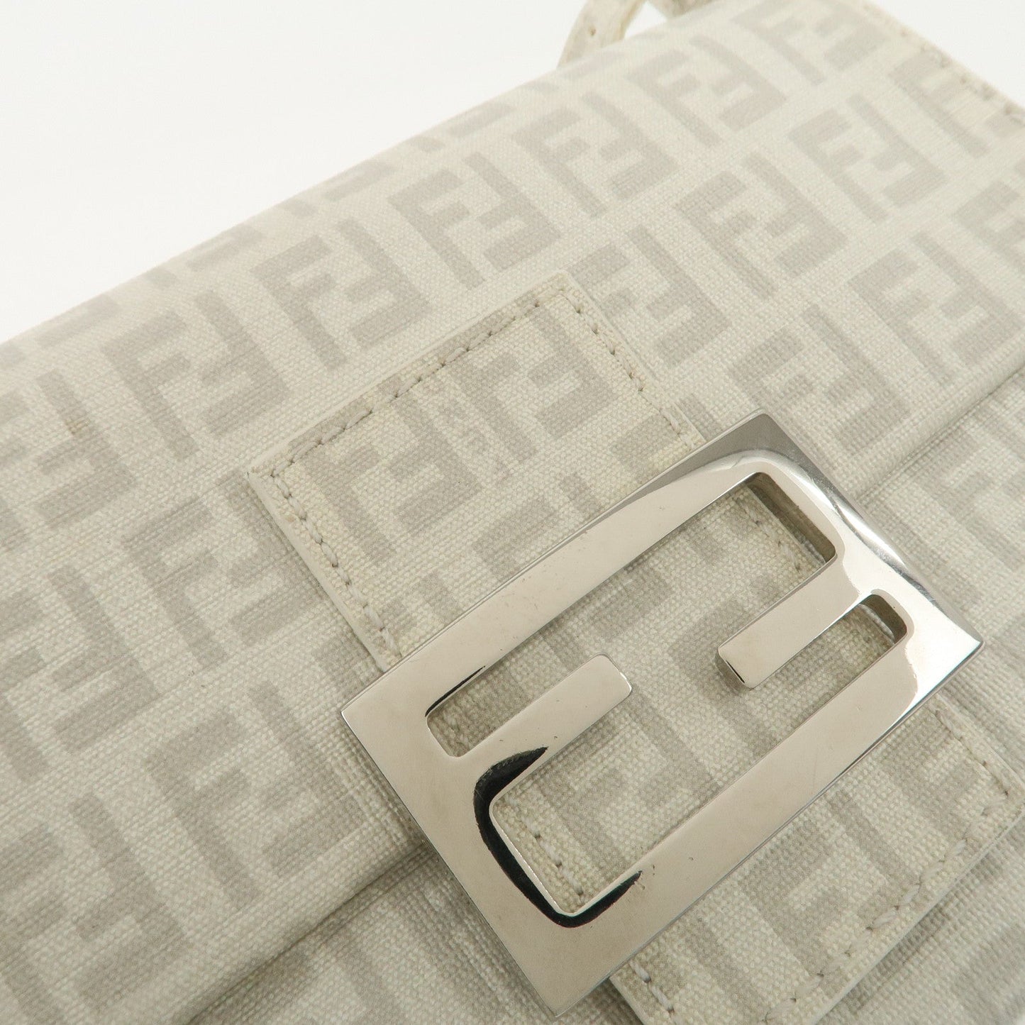 FENDI Mini Mamma Baguette Zucchino Canvas Leather Shoulder Bag  d