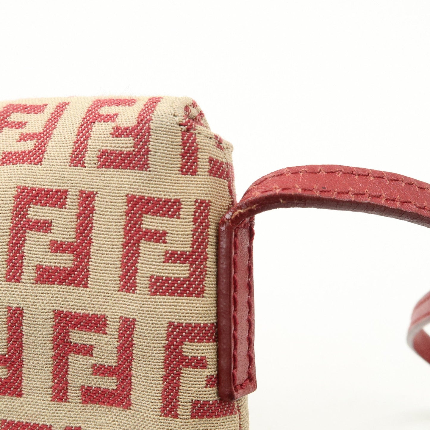 FENDI Zucchino Canvas Leather Shoulder Bag Beige Red 8BT075  d