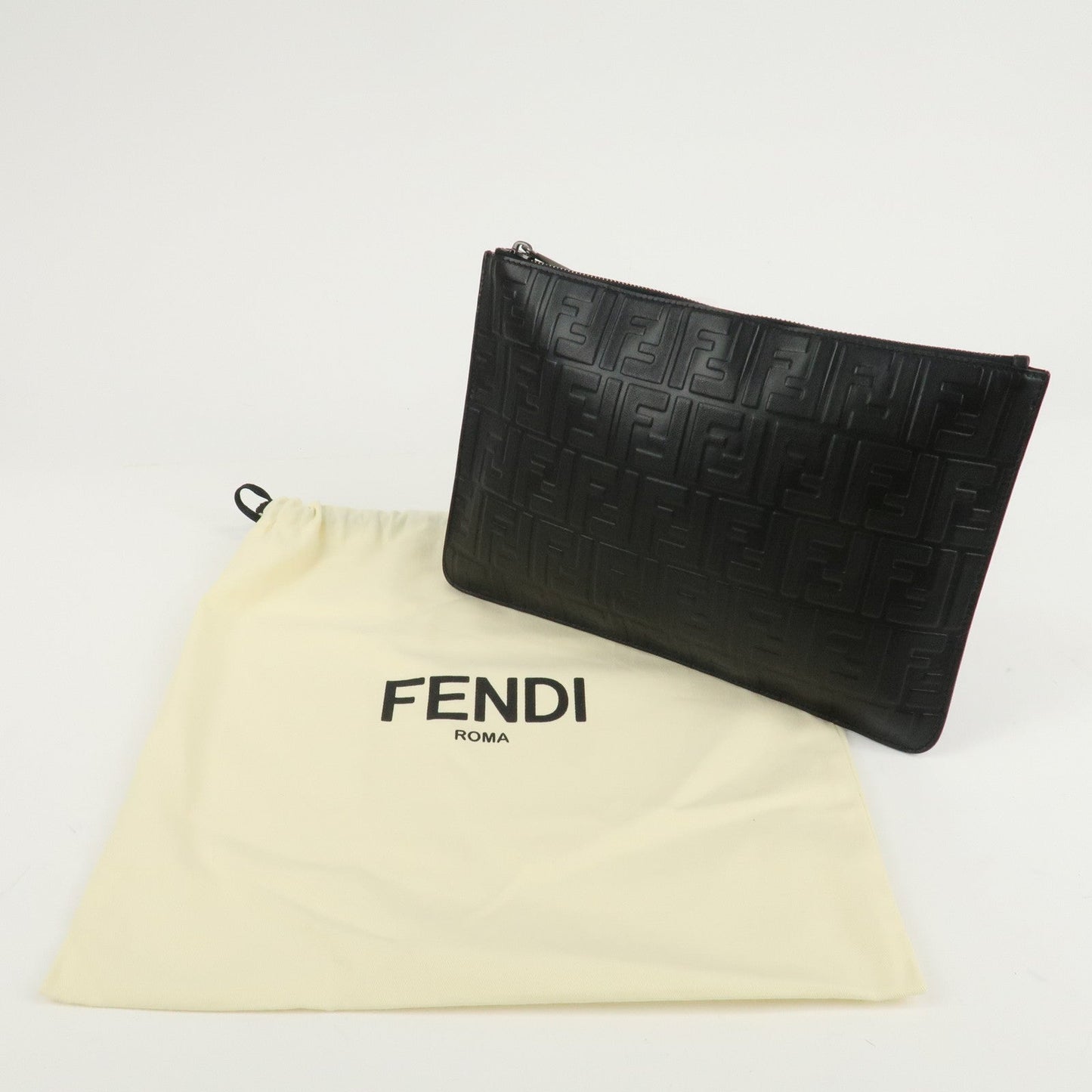FENDI Zucca Leather Clutch Bag Hand Bag  Black 7N0078  d
