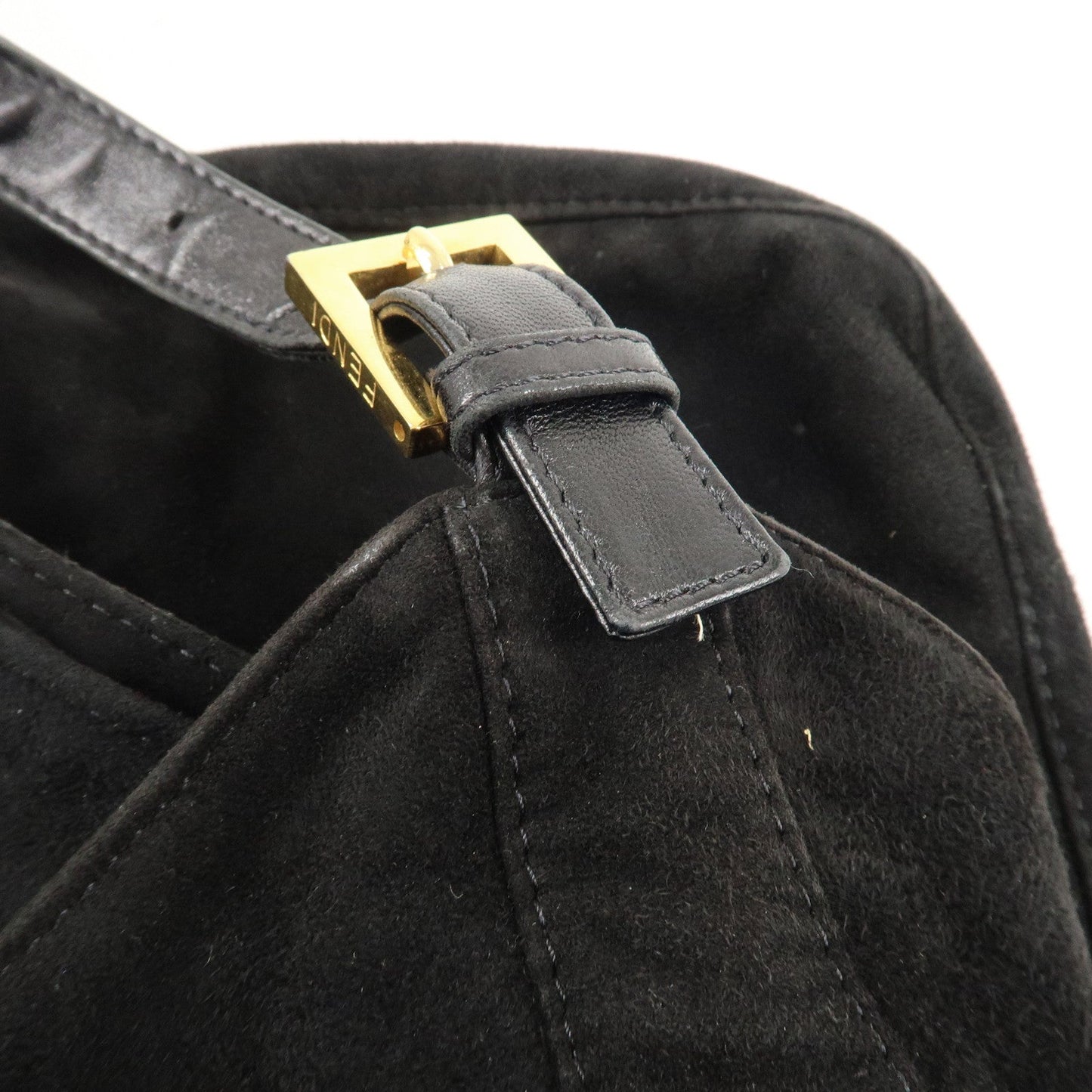 FENDI Suede Leather Shoulder Bag Black 26569  d