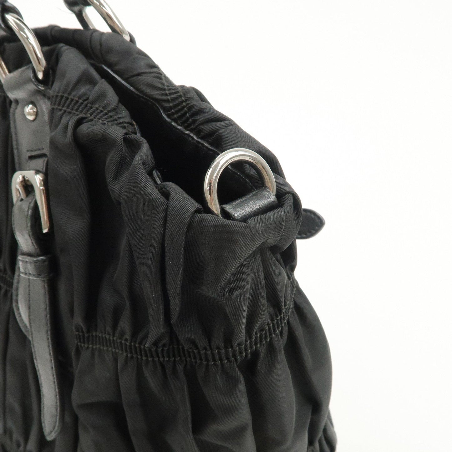 PRADA Logo Nylon Leather Gathered Shoulder Bag BN1616  d