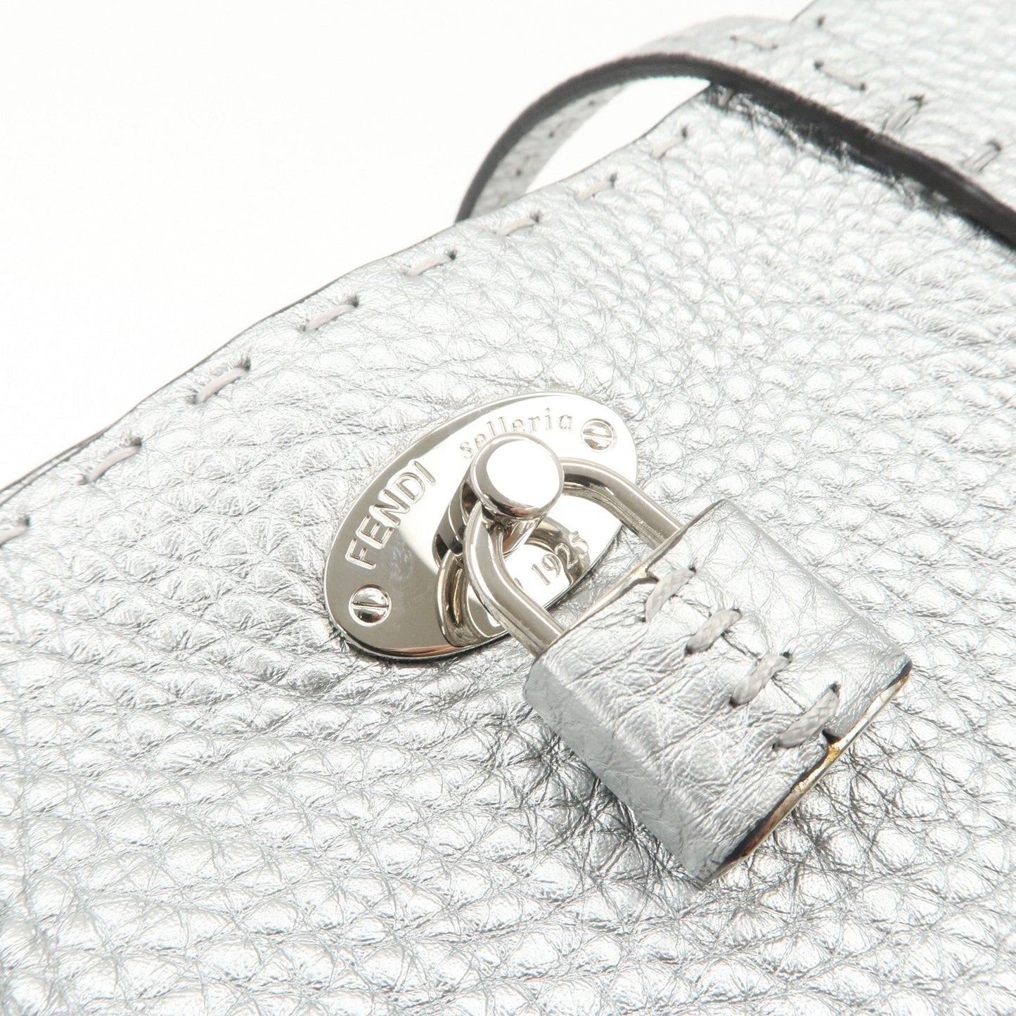 FENDI Selleria Leather Small Carla Tote Bag Silver 8BH257  d