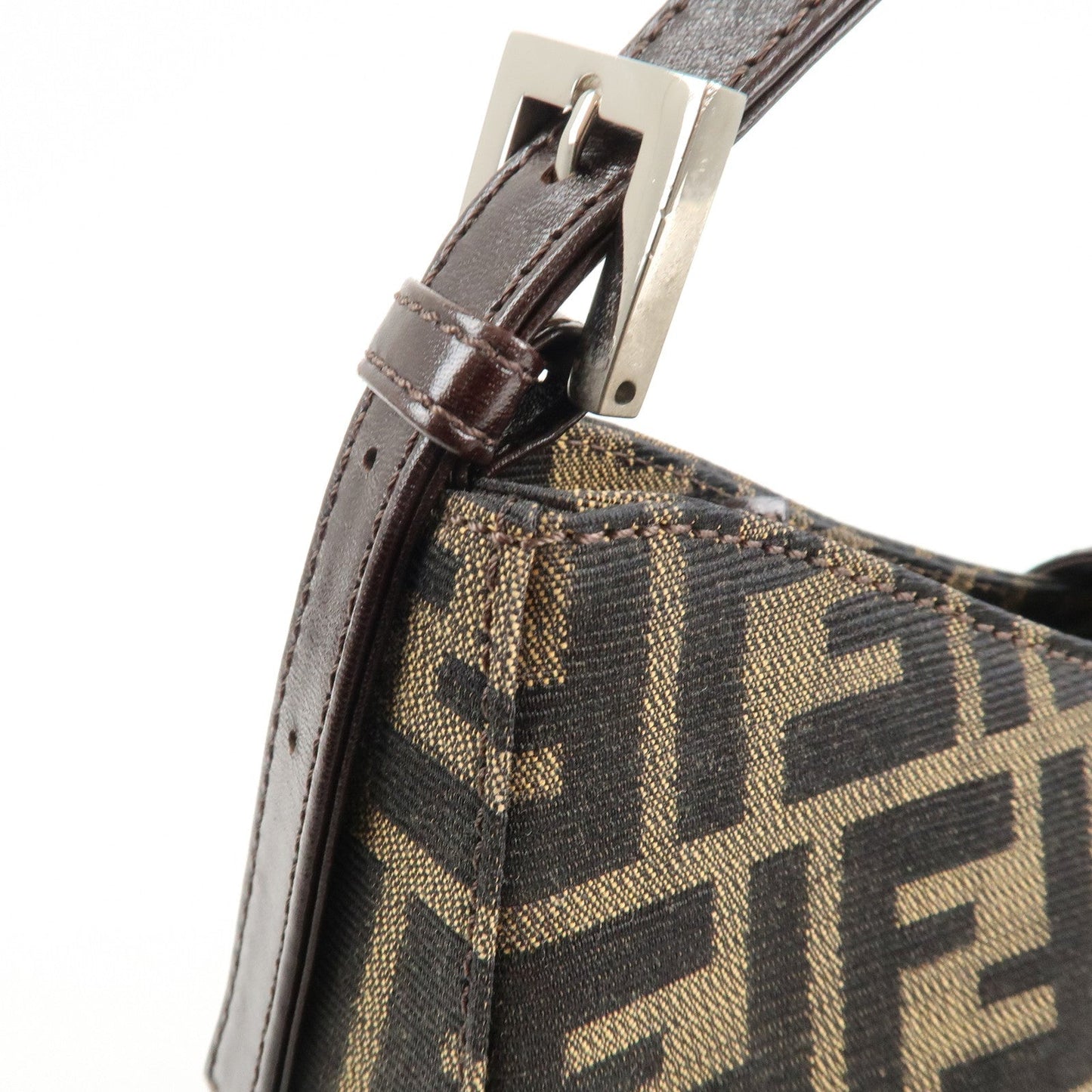 FENDI Zucca Canvas Leather Shoulder Bag Brown Black 9161150001  d