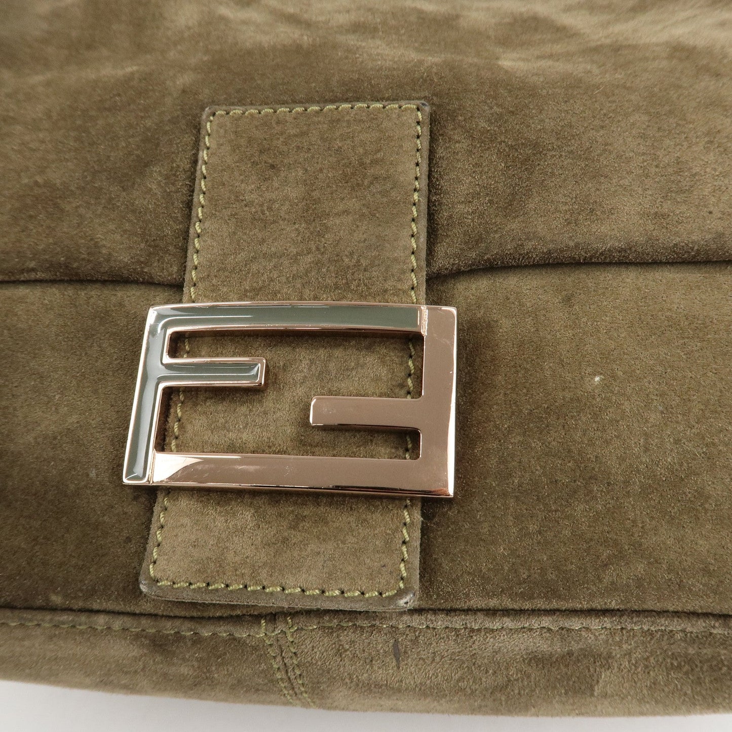 FENDI Mamma Baguette Suede Shoulder Bag Khaki 8BR001  d