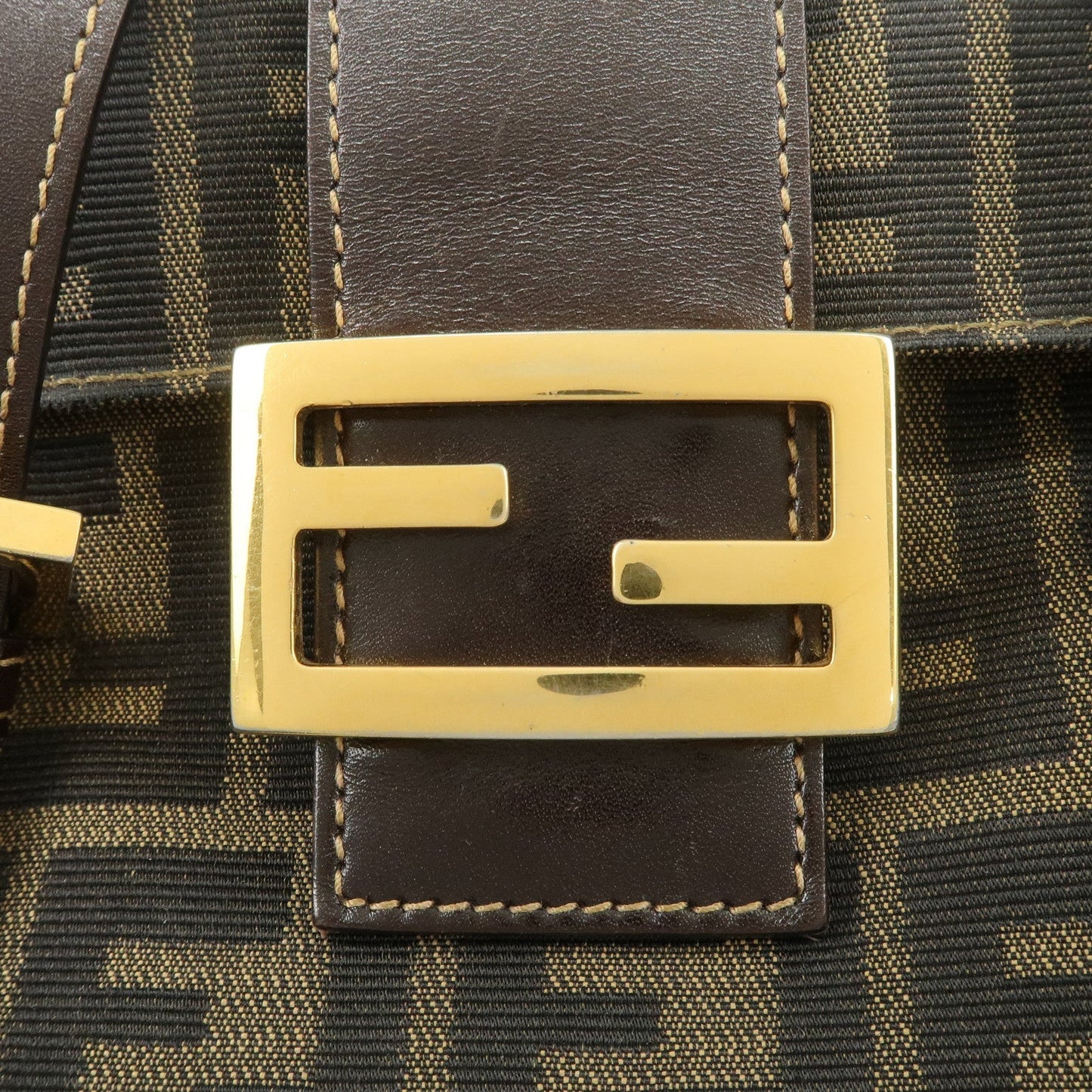 FENDI Zucca Canvas Leather Hand Bag Brown Black Gold Hardware  d