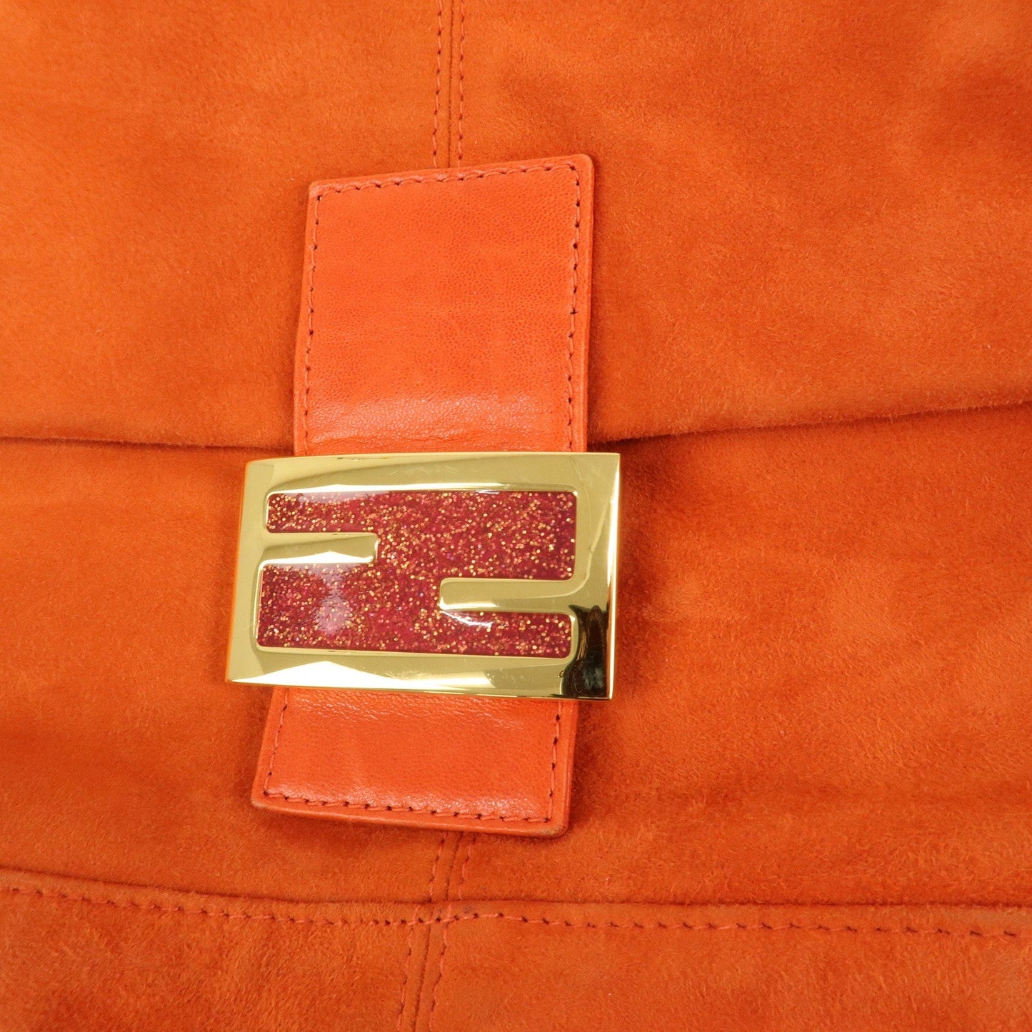 FENDI Mamma Baguette Suede Leather Shoulder Bag Orange 26325  d
