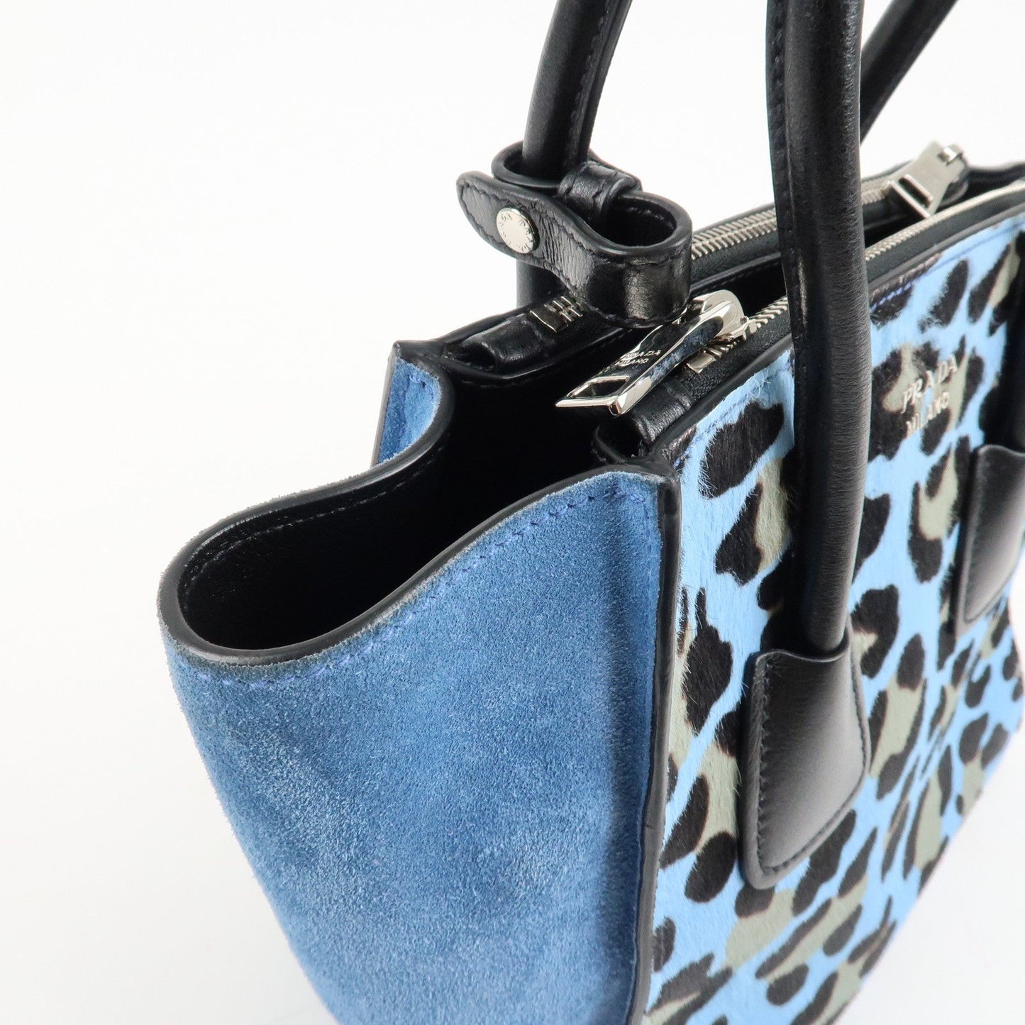 PRADA Unborn Calf Suede Leather 2Way Hand Bag Blue Black 1BA025  d