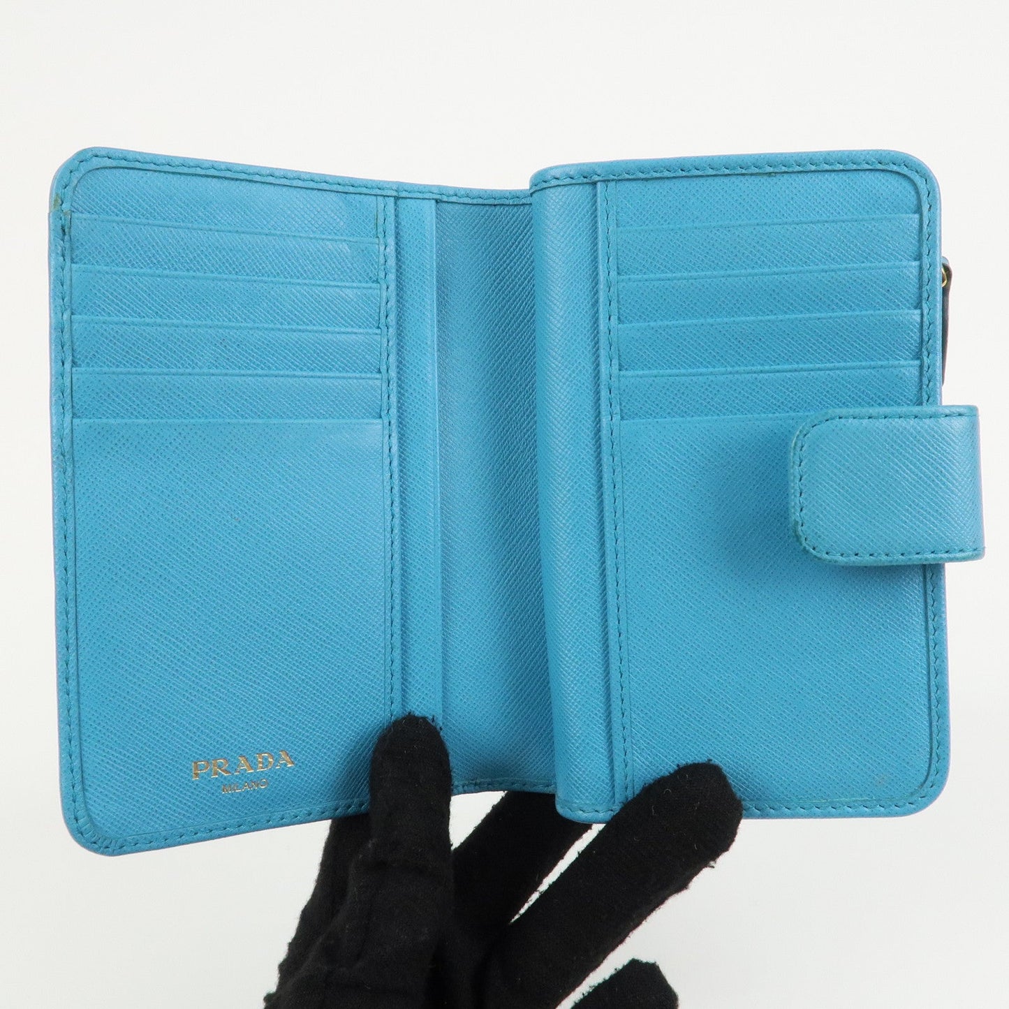 PRADA Logo Leather Bi-Fold Wallet Purse Light Blue 1ML225  d