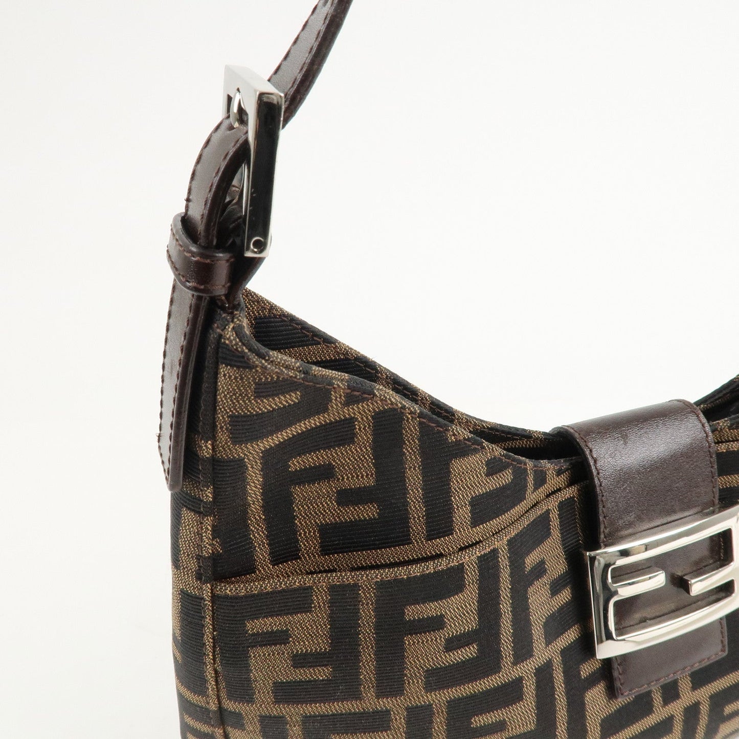 FENDI Zucca Canvas Leather Shoulder Bag Brown 26569  d