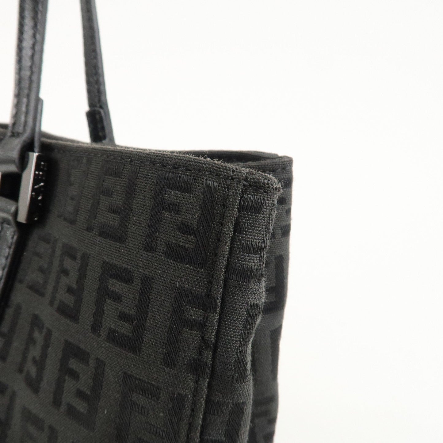 FENDI Zucchino Canvas Leather Tote Bag Hand Bag Black 8BH132  d