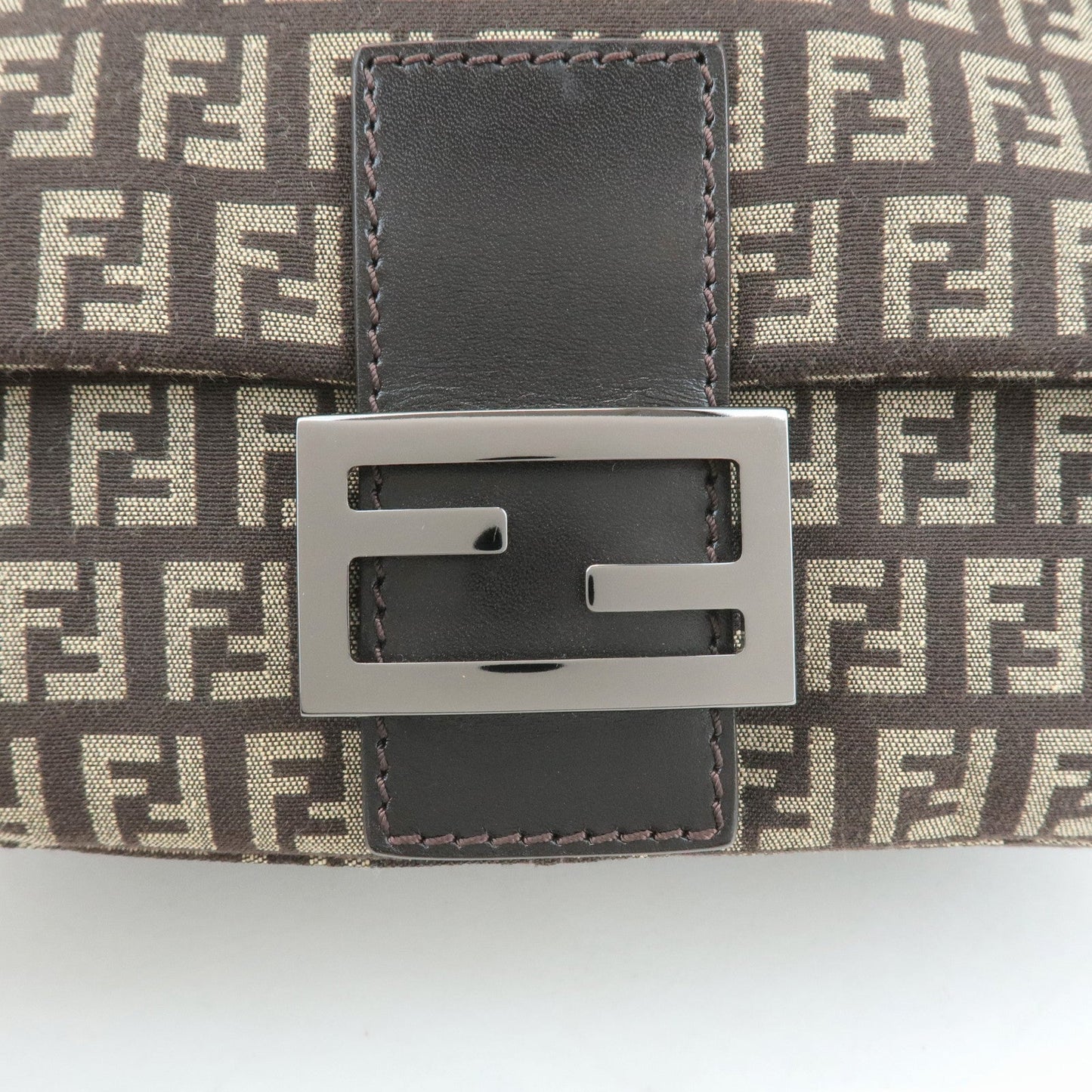 FENDI Mamma Baguette Zucchino Canvas Leather Shoulder Bag 8BR001  d