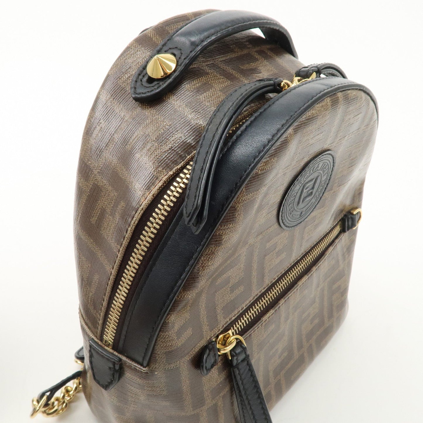 FENDI Zucca Print PVC Leather Chain Backpack Brown 8BZ038  d