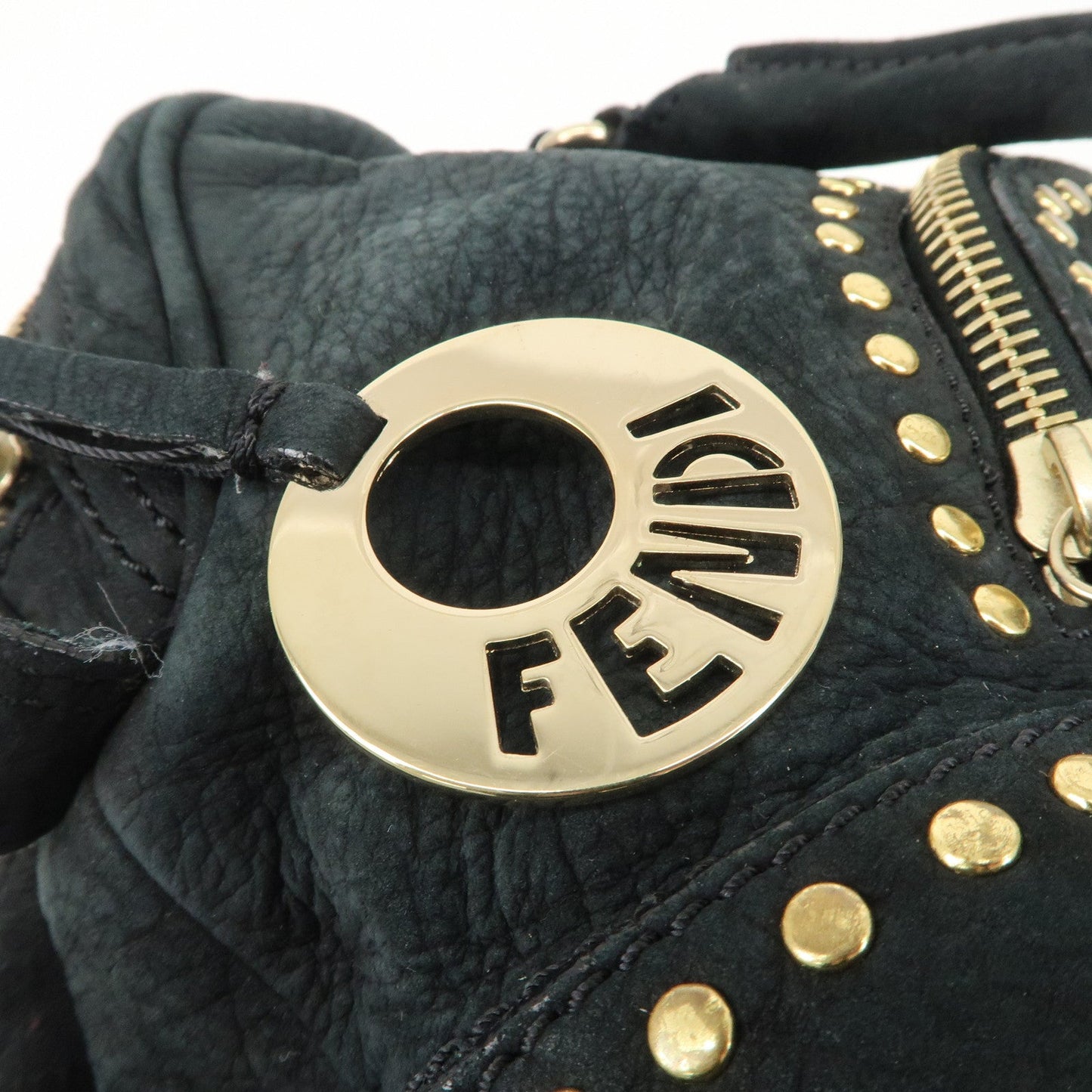 FENDI Suede Studs Mini Boston Bag Black 8BL076  d