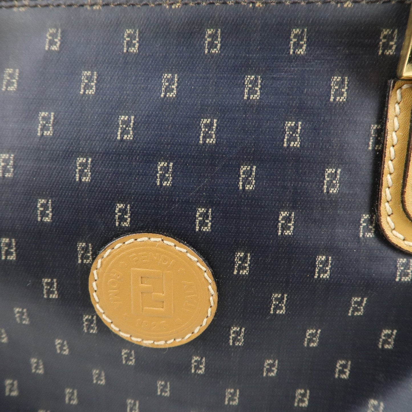 FENDI PVC Leather 2Way Bag Hand Bag Navy Brown  d