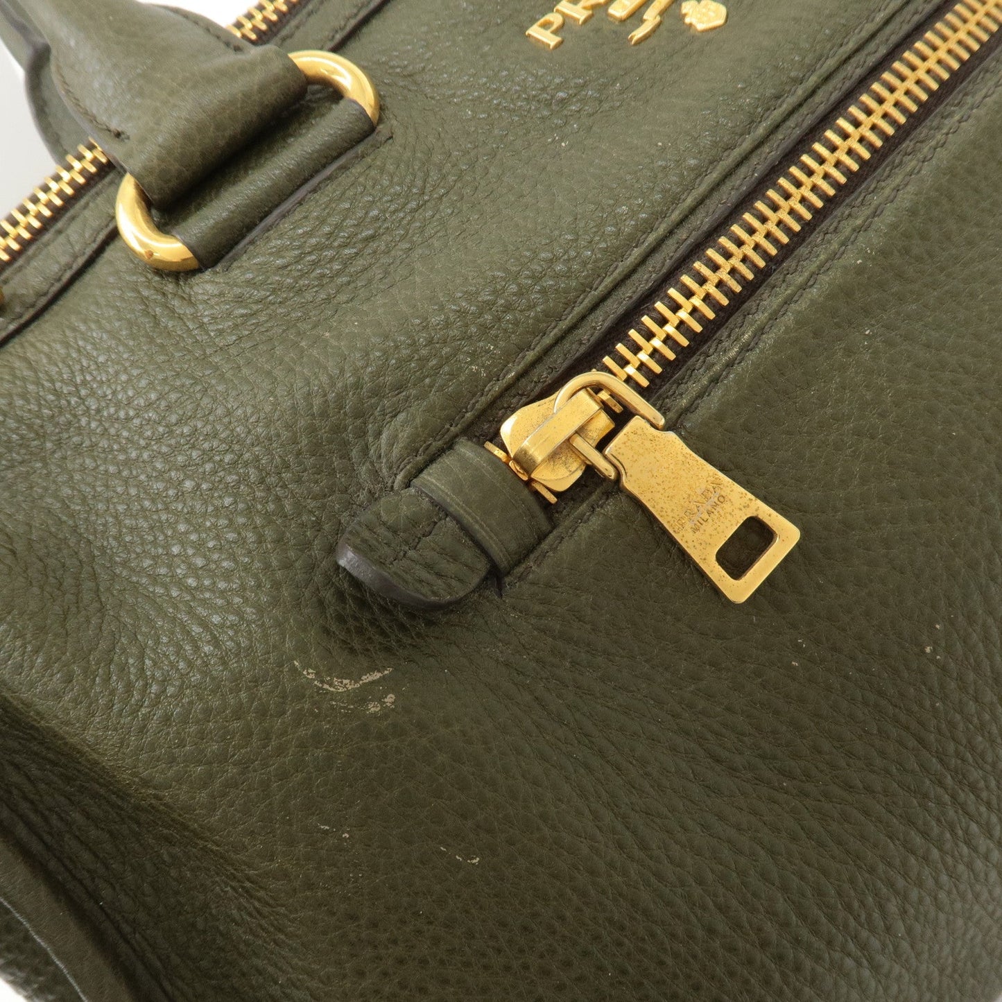 PRADA Leather 2Way Bag Hand Bag Shoulder Bag Khaki BL0805  d
