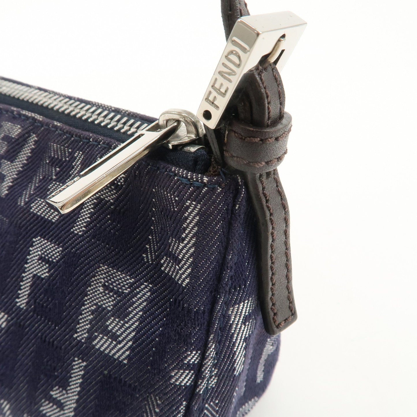FENDI Zucchino Canvas Leather Shoulder Bag Pouch Navy 8BR249  d