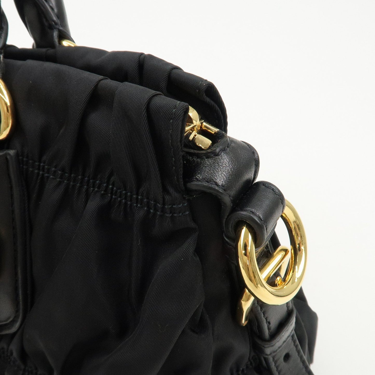 PRADA Logo Nylon Leather 2Way Bag Hand Bag Black NERO BN1407  d