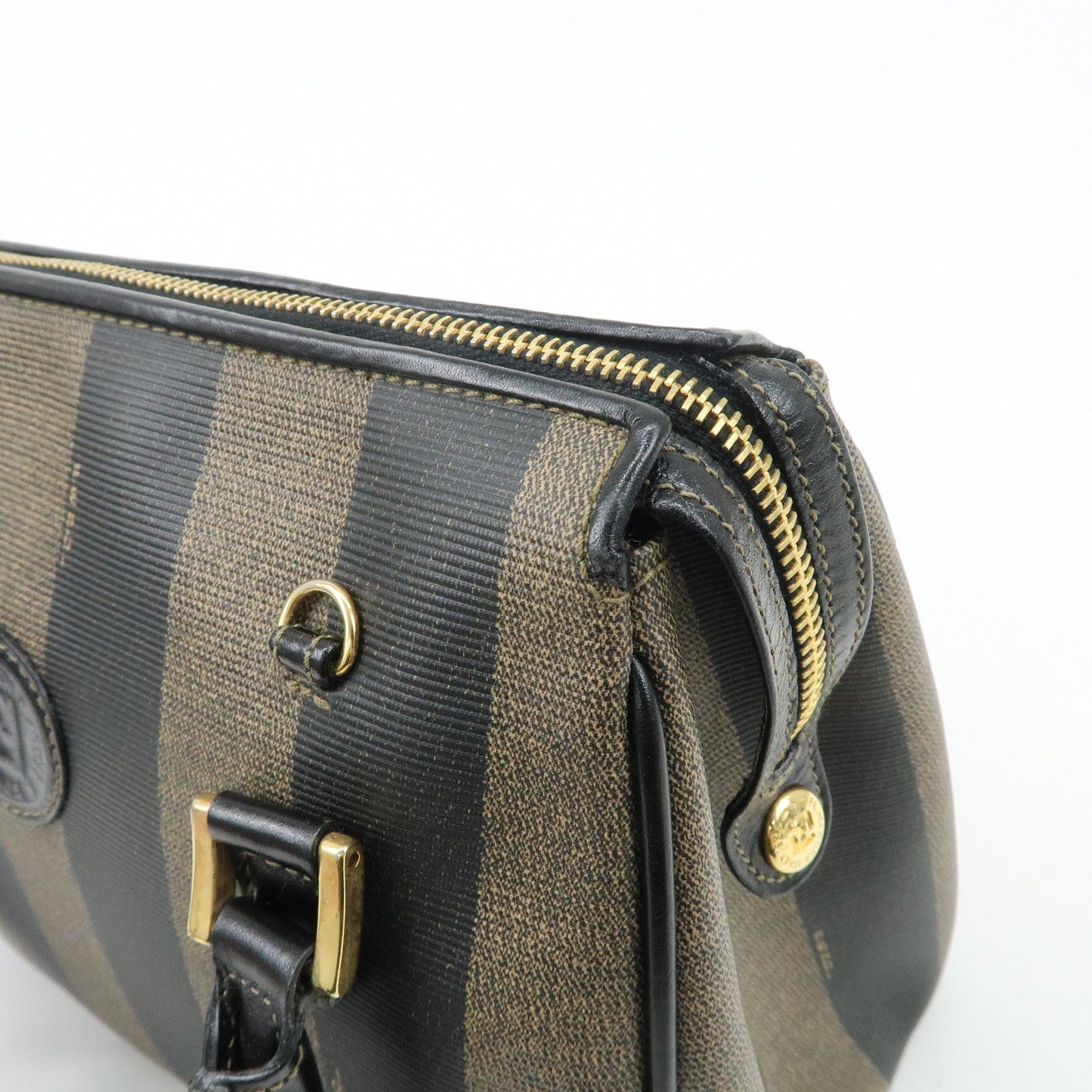 FENDI Pequin PVC Leather 2Way Bag Hand Bag Brown Black  d