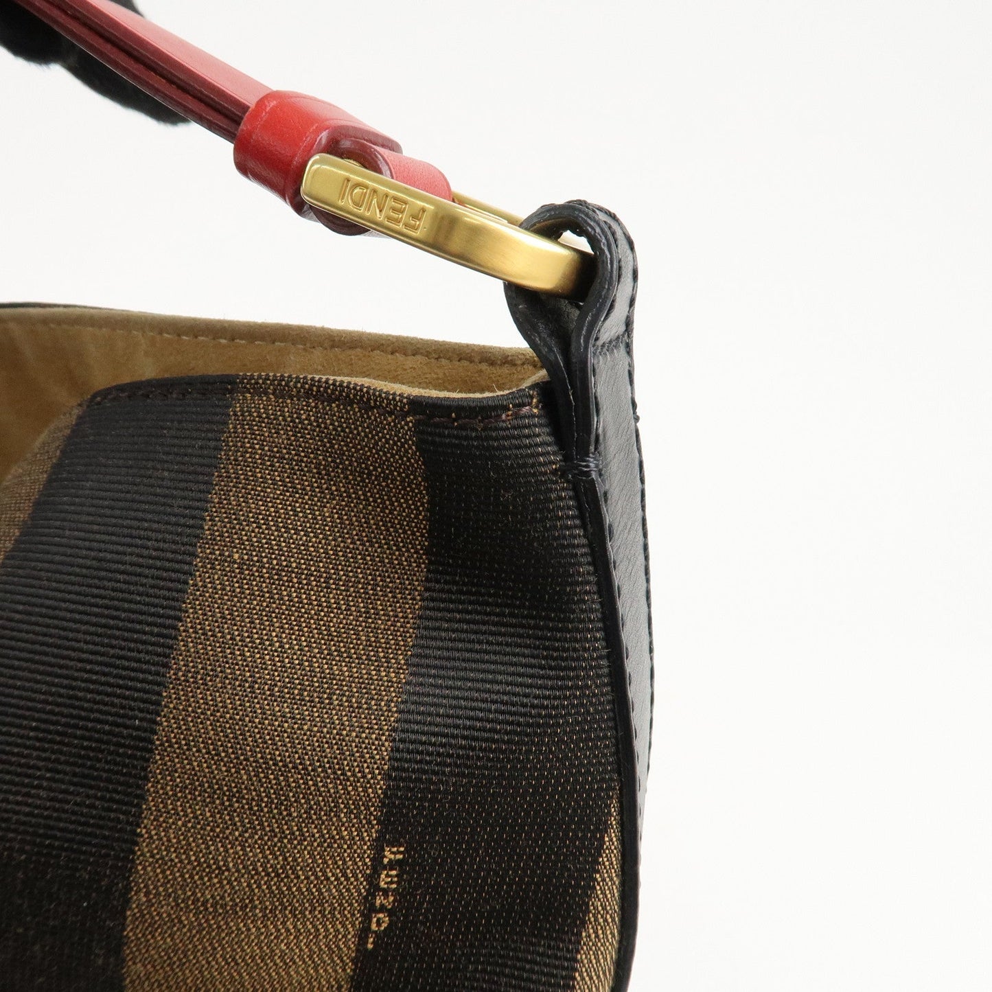 FENDI Pequin Canvas Leather Shoulder Bag Beige Black Brown 8BR653  d