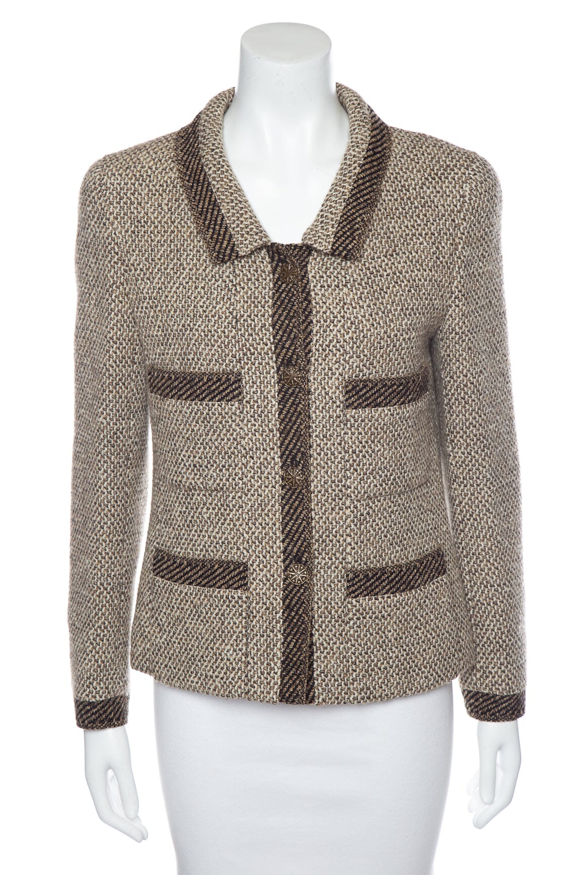 Chanel   1998 Autumn Knit Brown and Cream Jacket SZ 40